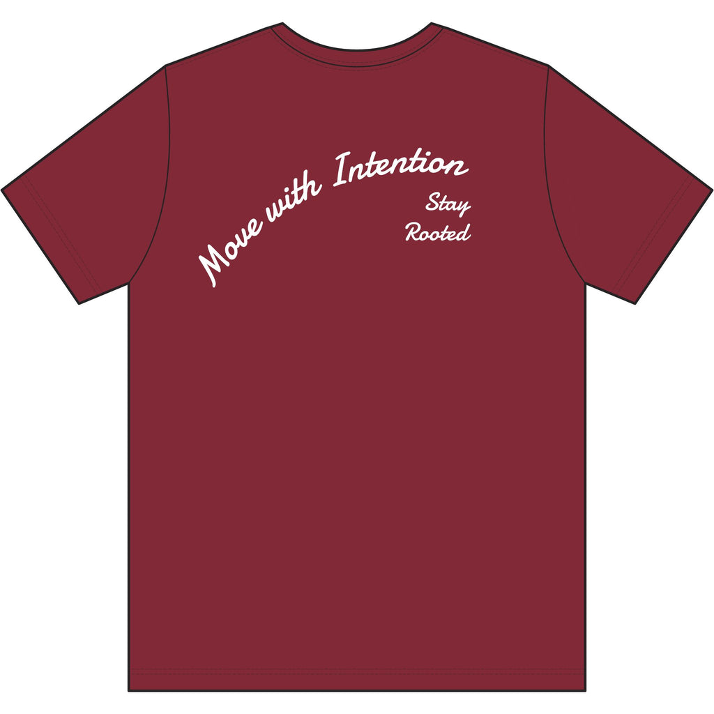 Move With Intention T-Shirt — Performance Tee with "Stay Rooted" Back Script