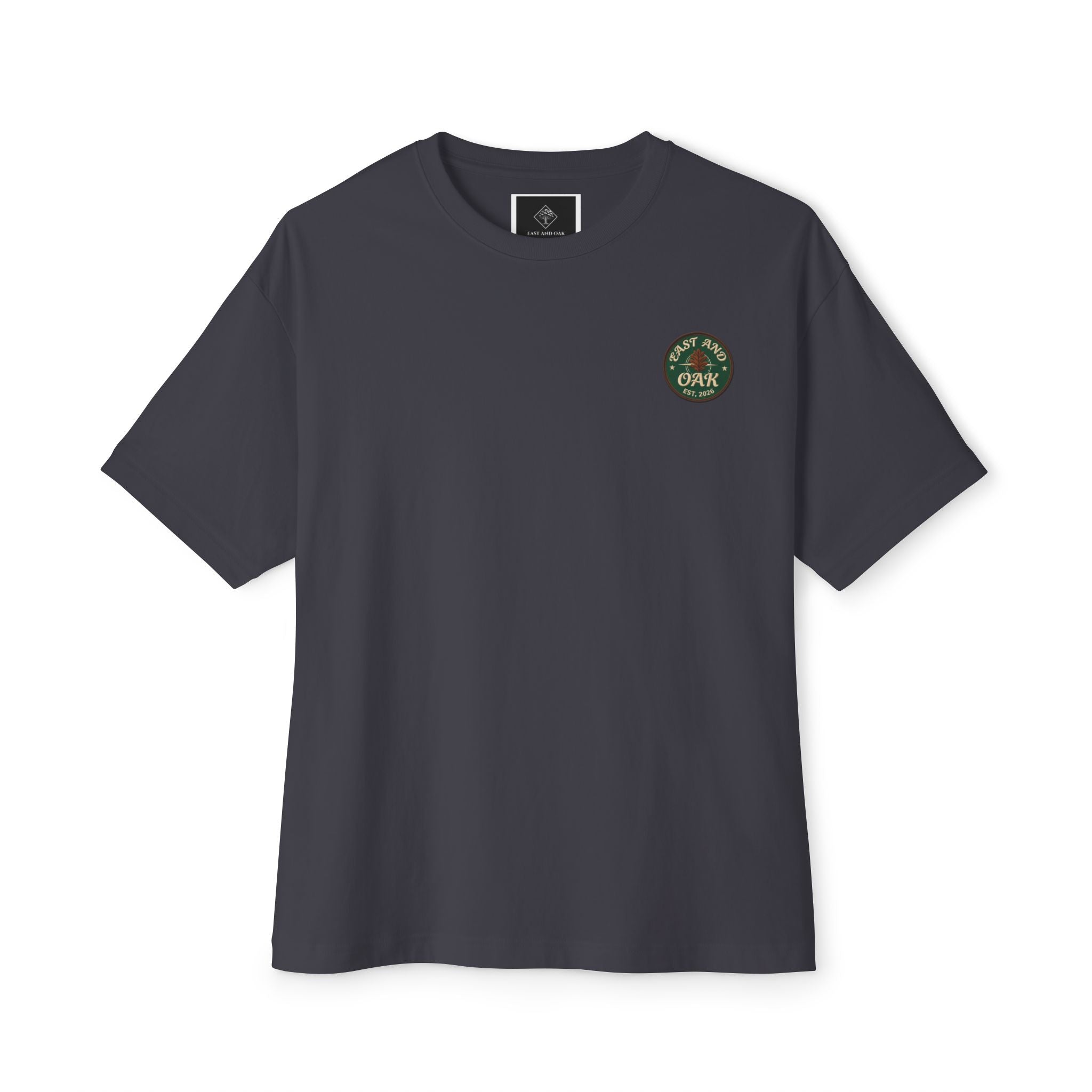 East and Oak Logo Boxy Tee — Minimalist Oversized Graphic T-Shirt