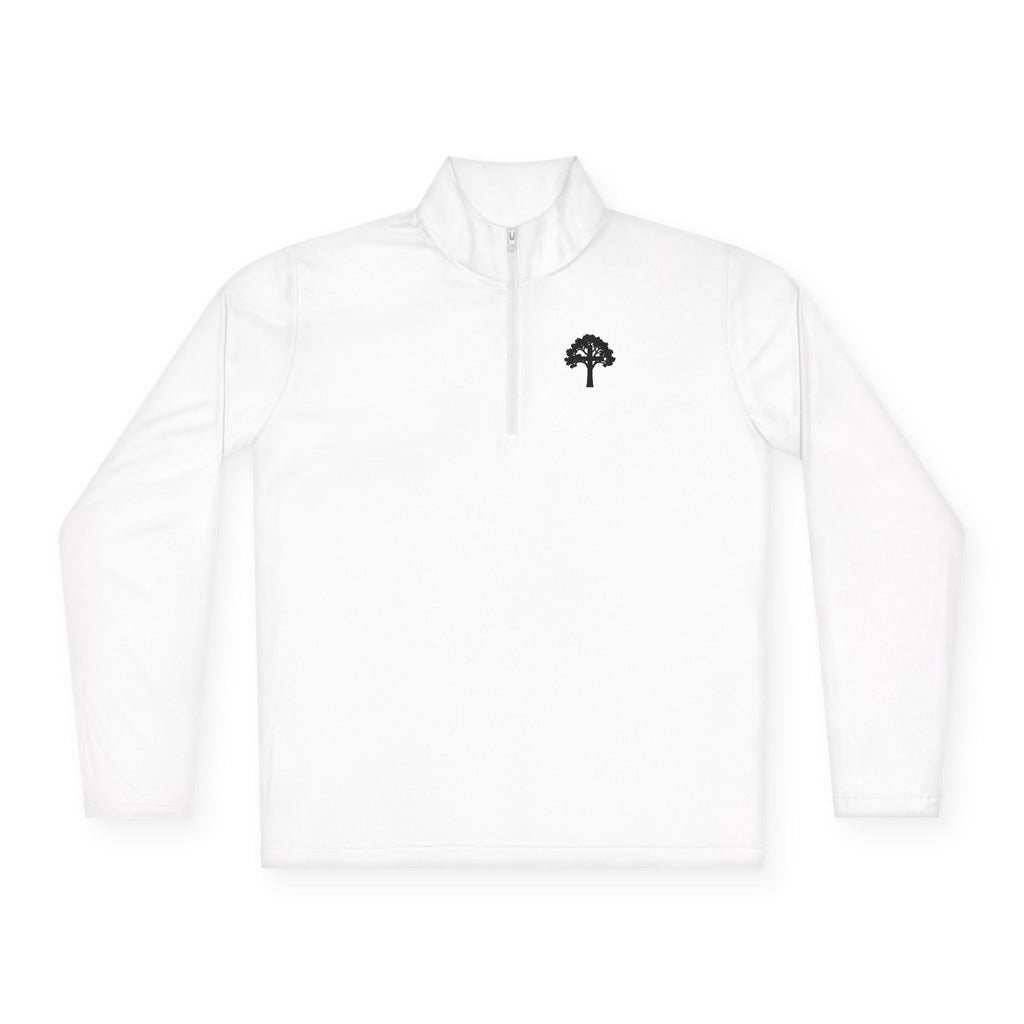 Quarter-Zip Pullover — Small Tree Chest Logo & “Stay Rooted.” Back Script
