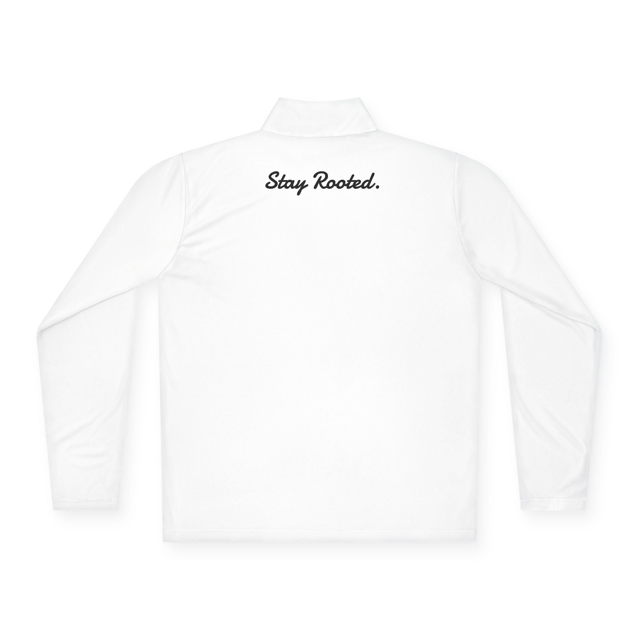 Quarter-Zip Pullover — Small Tree Chest Logo & “Stay Rooted.” Back Script
