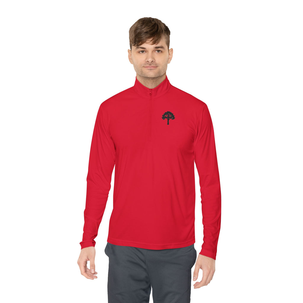 Quarter-Zip Pullover — Small Tree Chest Logo & “Stay Rooted.” Back Script