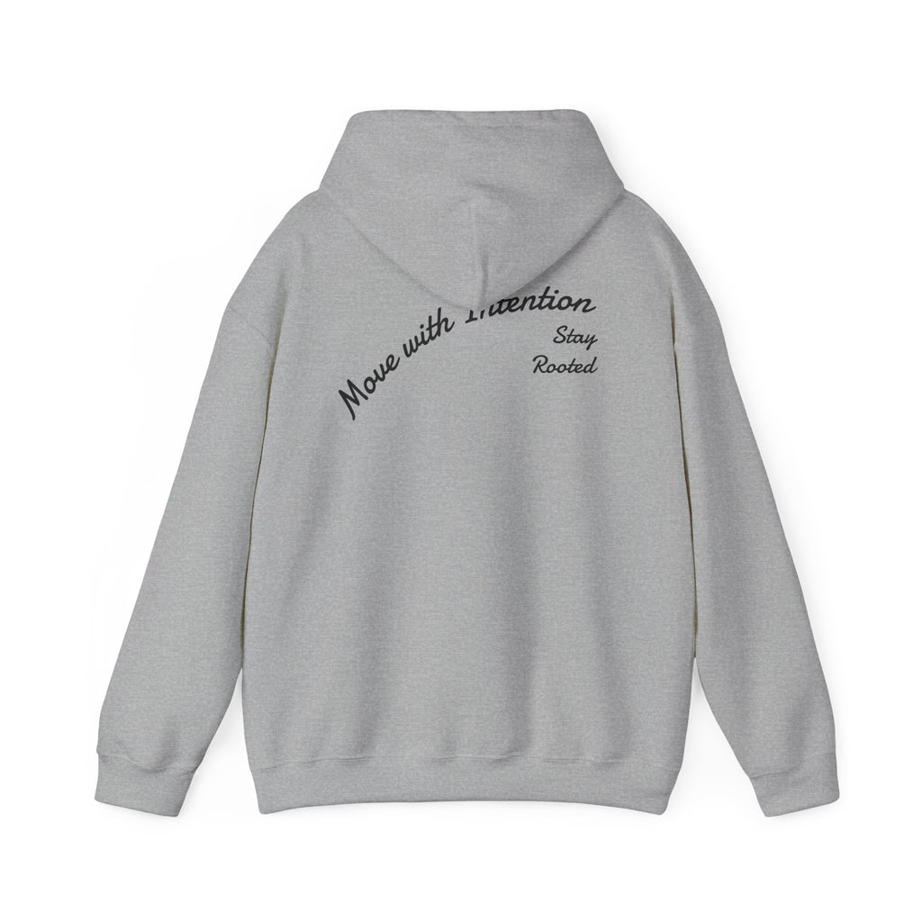 Stay Rooted Tree Hoodie — "Move with Intention" Minimal Logo Hooded Sweatshirt