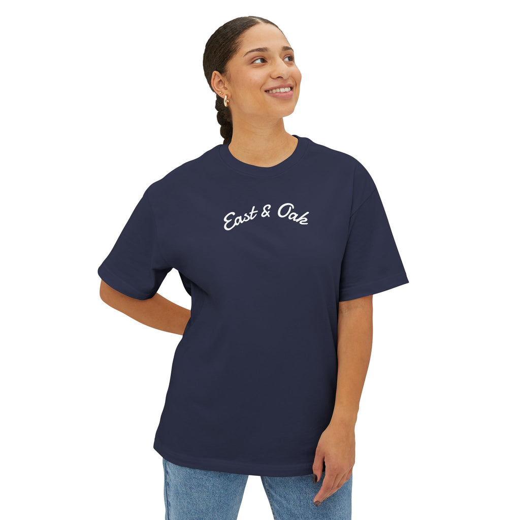 East and Oak Logo Boxy Tee — Minimalist Oversized Graphic T-Shirt