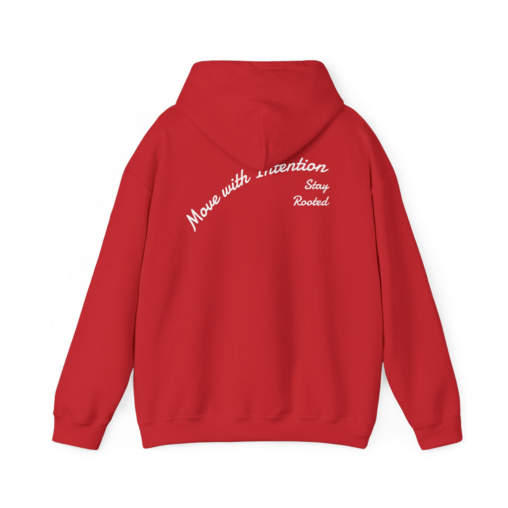 Stay Rooted Tree Hoodie — "Move with Intention" Minimal Logo Hooded Sweatshirt