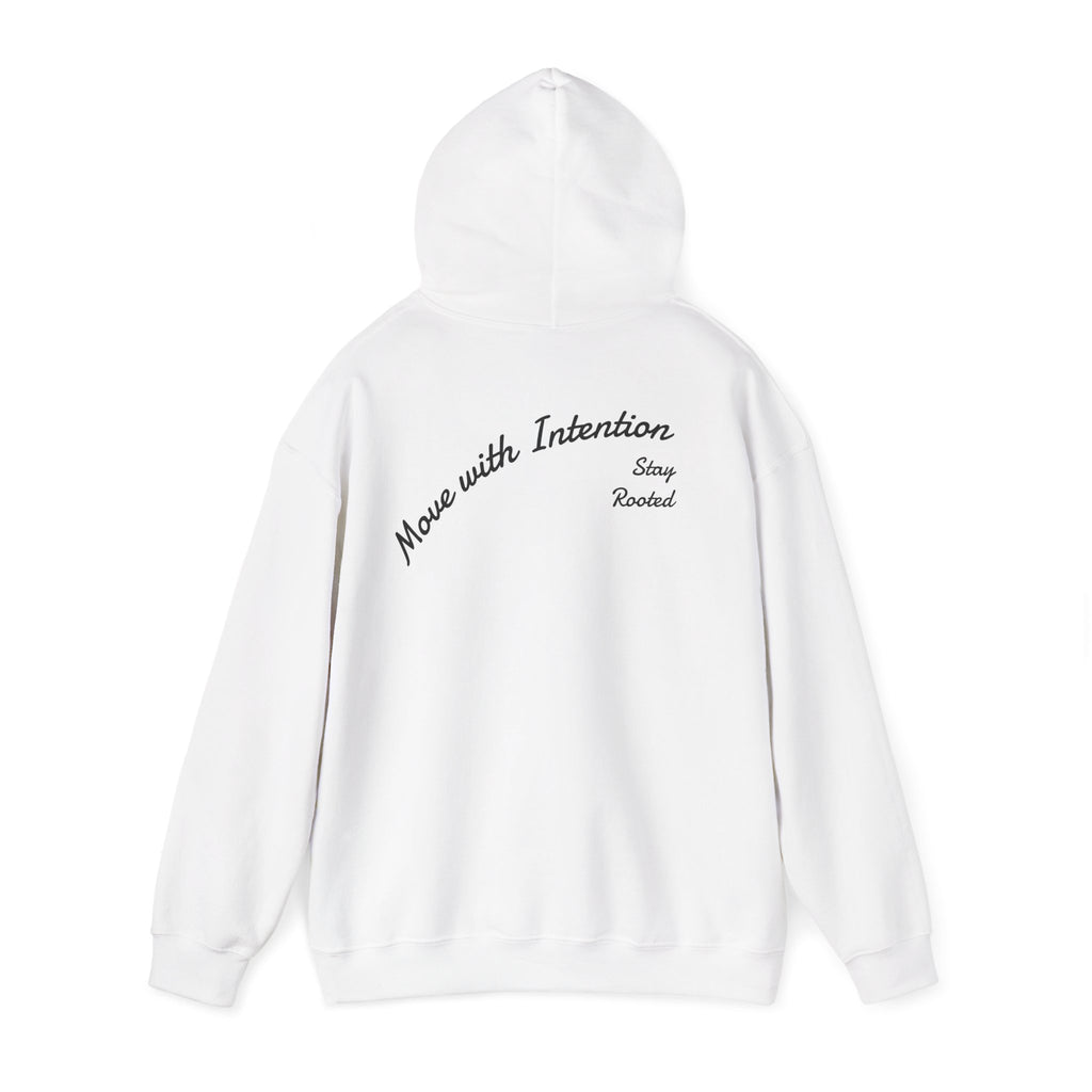 Stay Rooted Tree Hoodie — "Move with Intention" Minimal Logo Hooded Sweatshirt