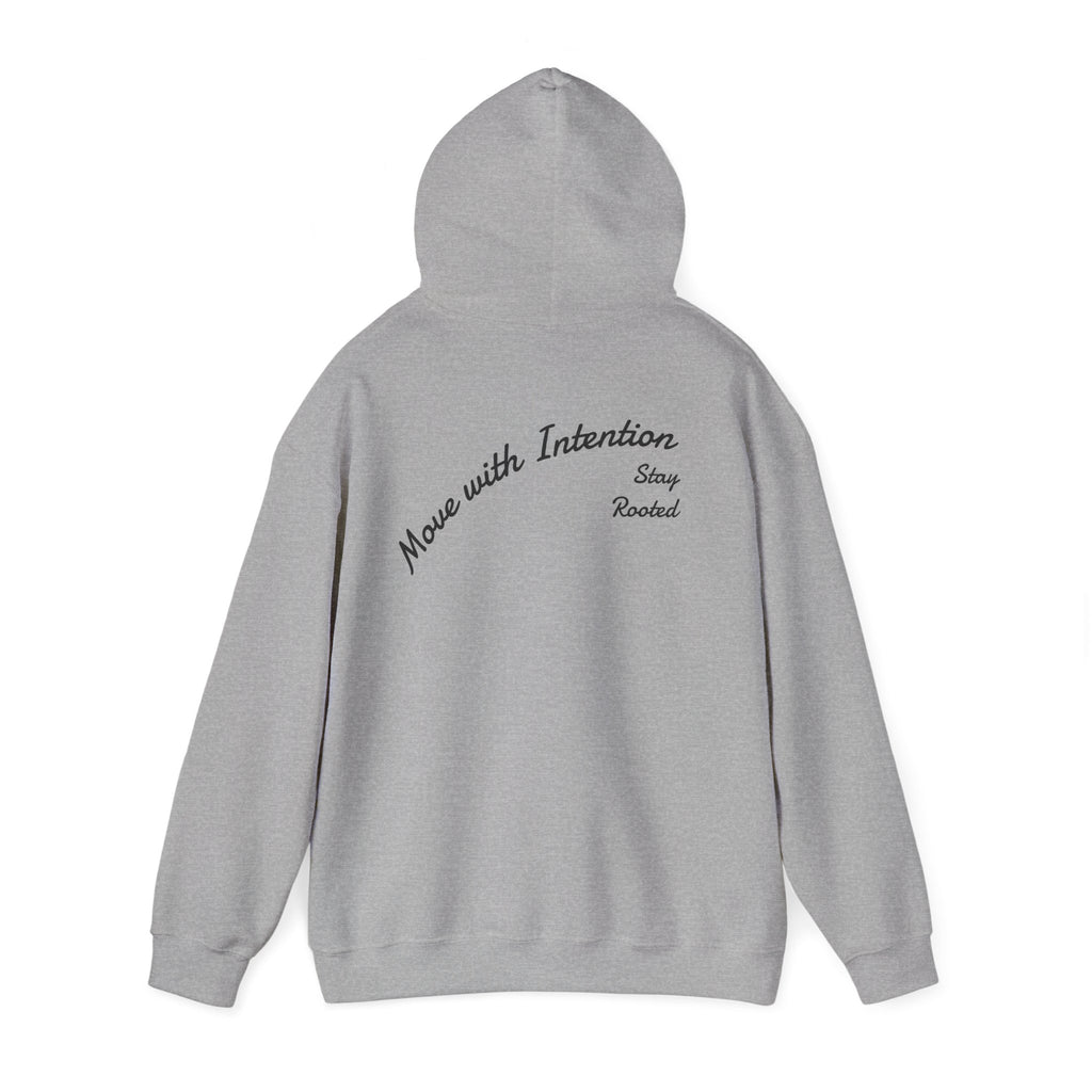 Stay Rooted Tree Hoodie — "Move with Intention" Minimal Logo Hooded Sweatshirt