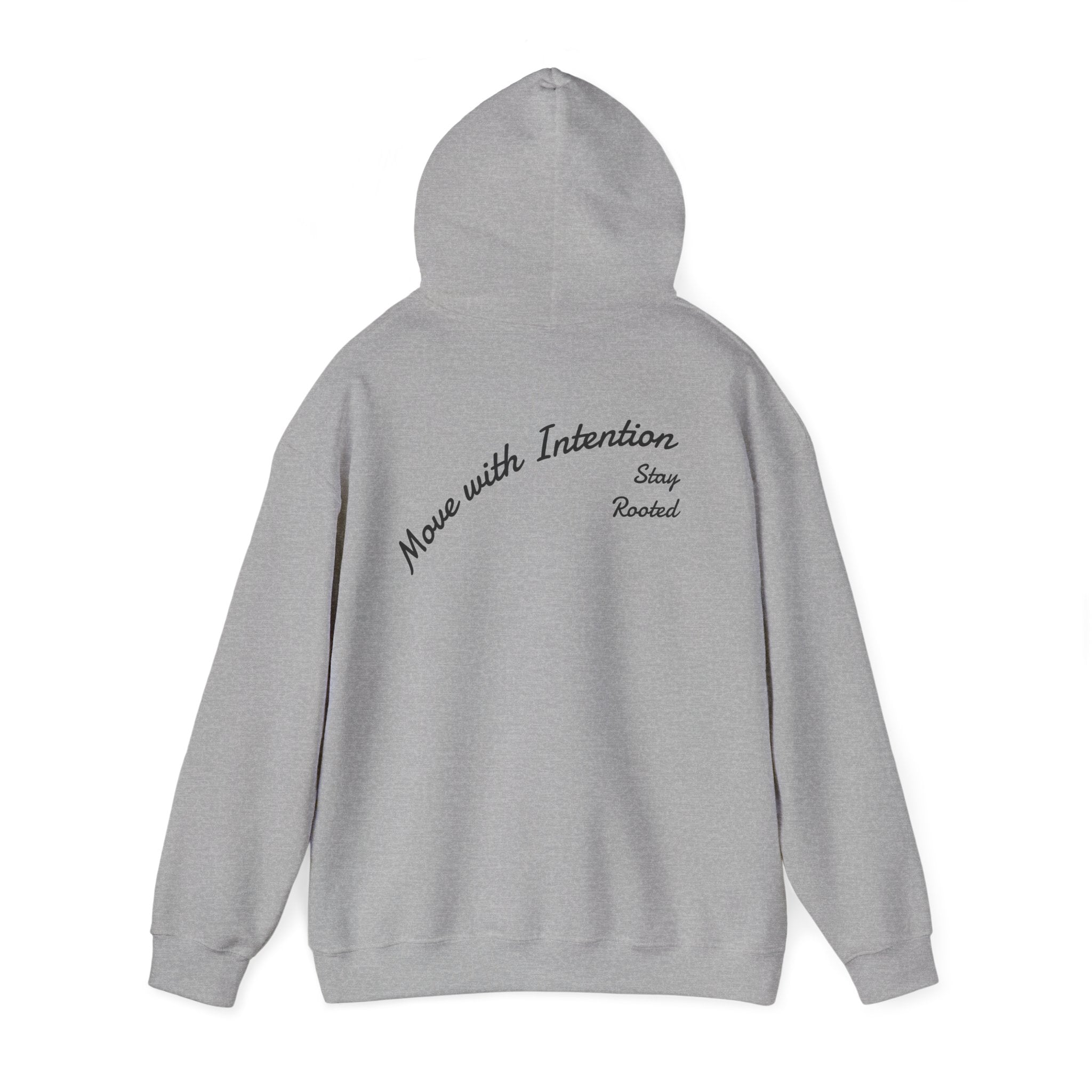 Stay Rooted Tree Hoodie — "Move with Intention" Minimal Logo Hooded Sweatshirt