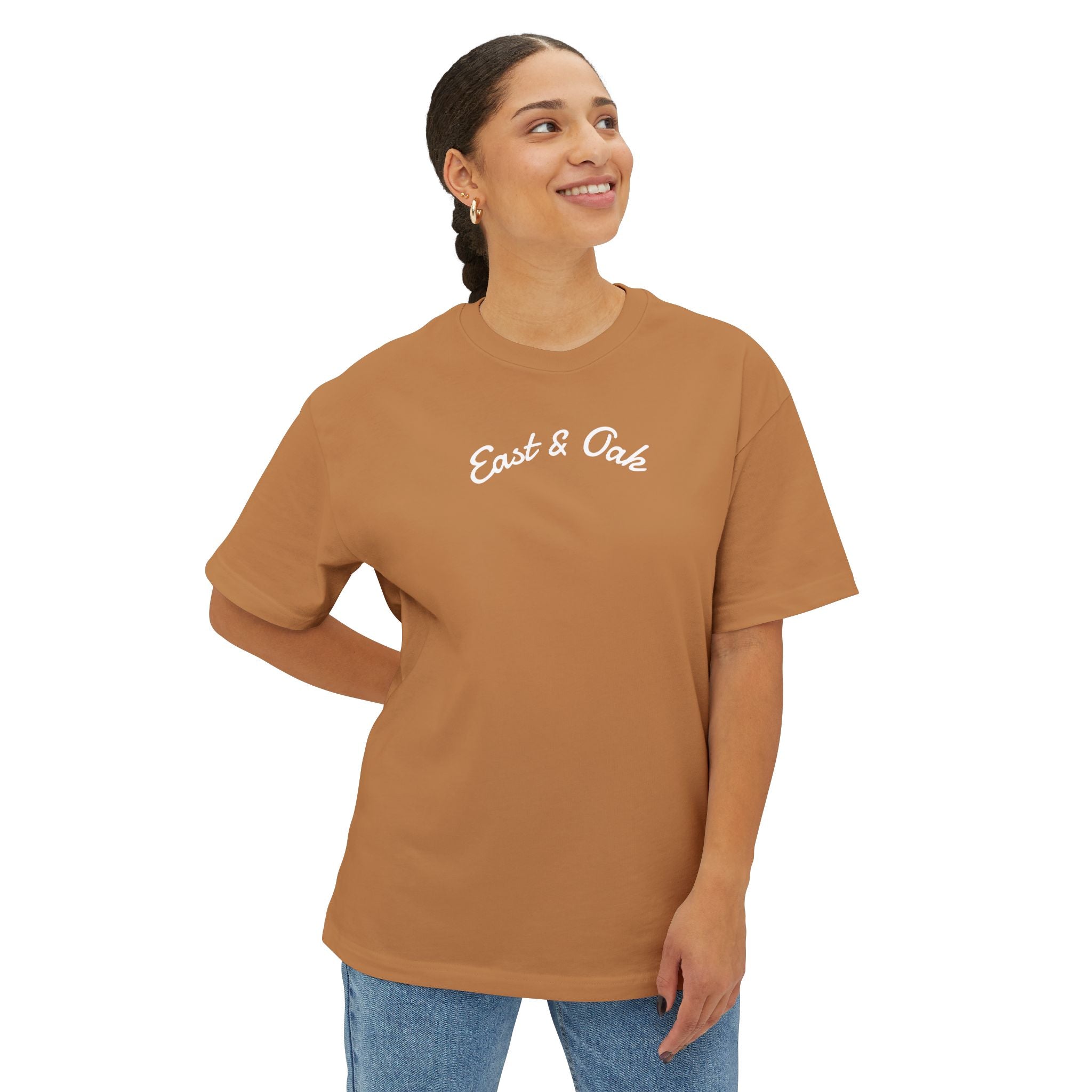 East and Oak Logo Boxy Tee — Minimalist Oversized Graphic T-Shirt