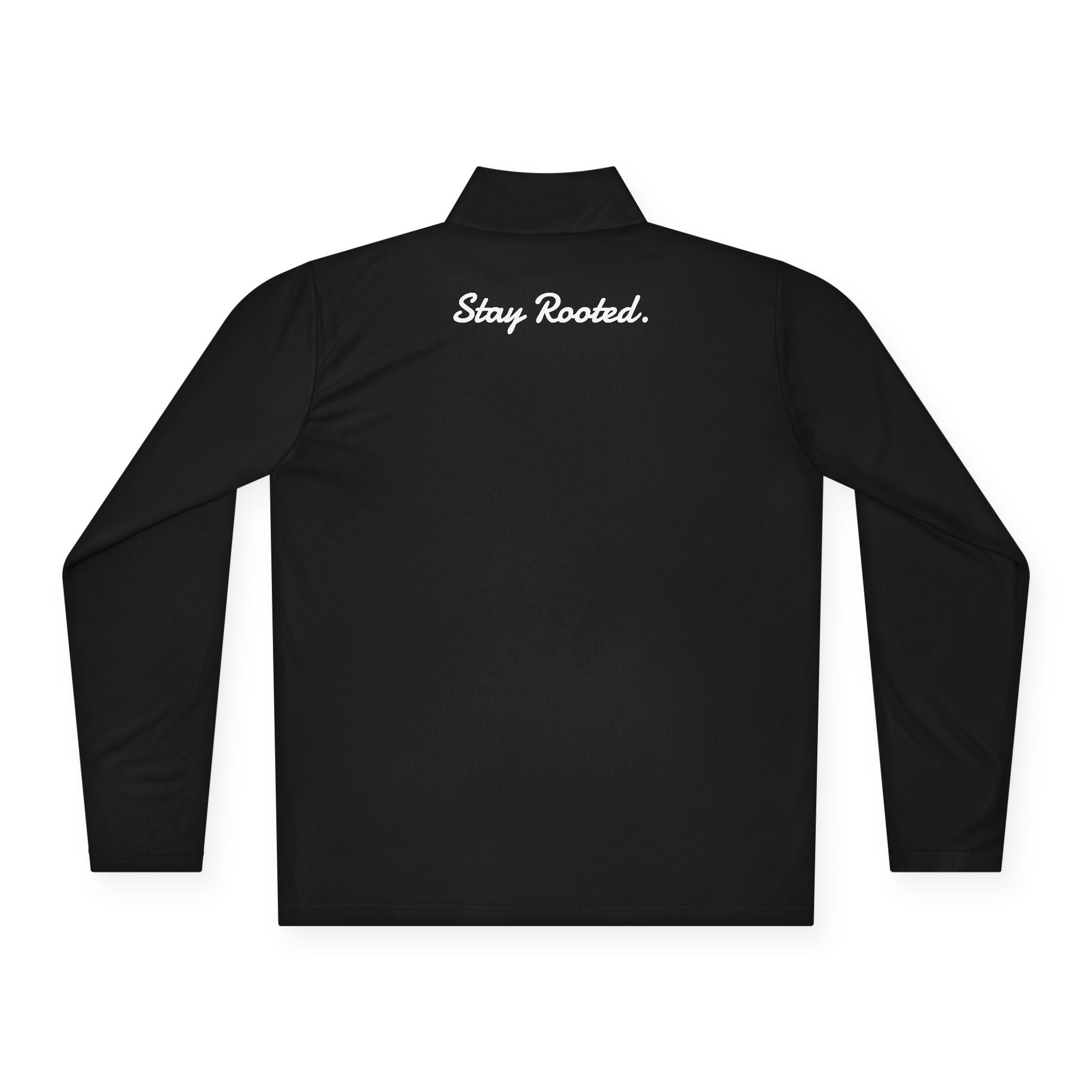 Quarter-Zip Pullover — Small Tree Chest Logo & “Stay Rooted.” Back Script