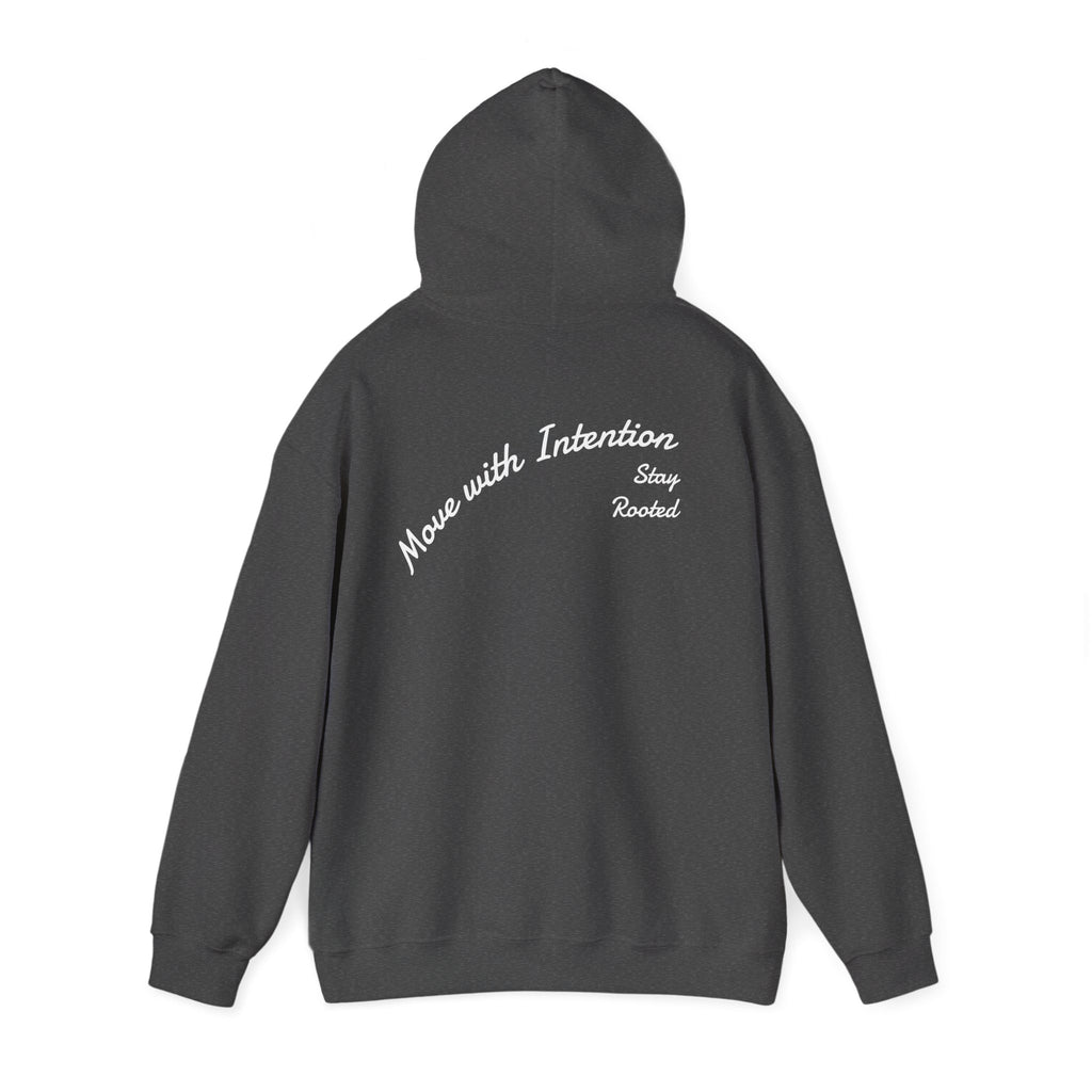 Stay Rooted Tree Hoodie — "Move with Intention" Minimal Logo Hooded Sweatshirt