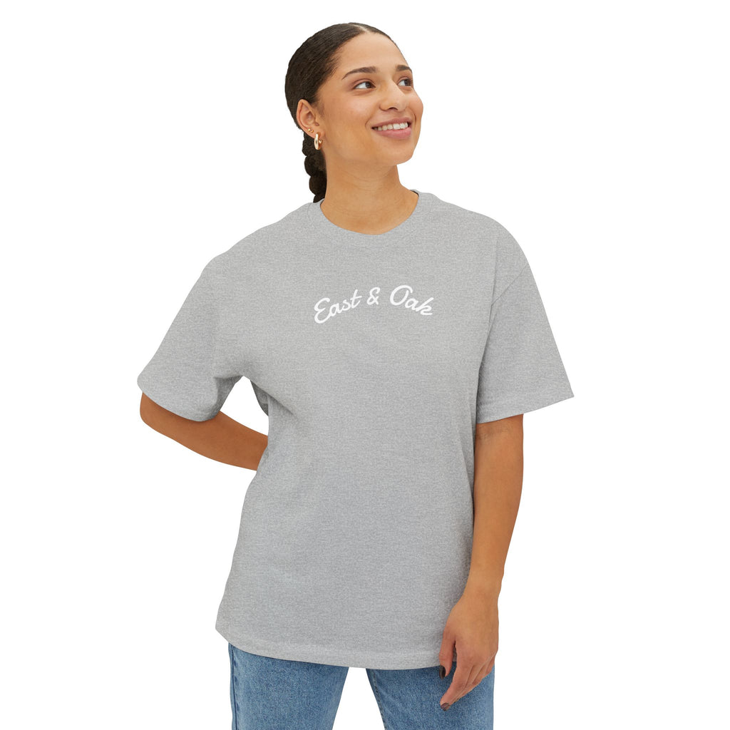 East and Oak Logo Boxy Tee — Minimalist Oversized Graphic T-Shirt