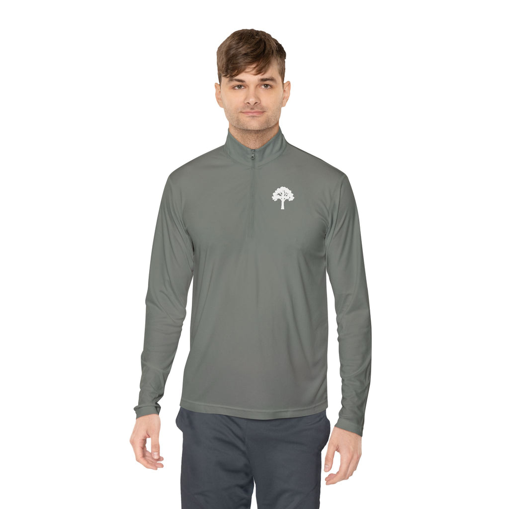 Quarter-Zip Pullover — Small Tree Chest Logo & “Stay Rooted.” Back Script
