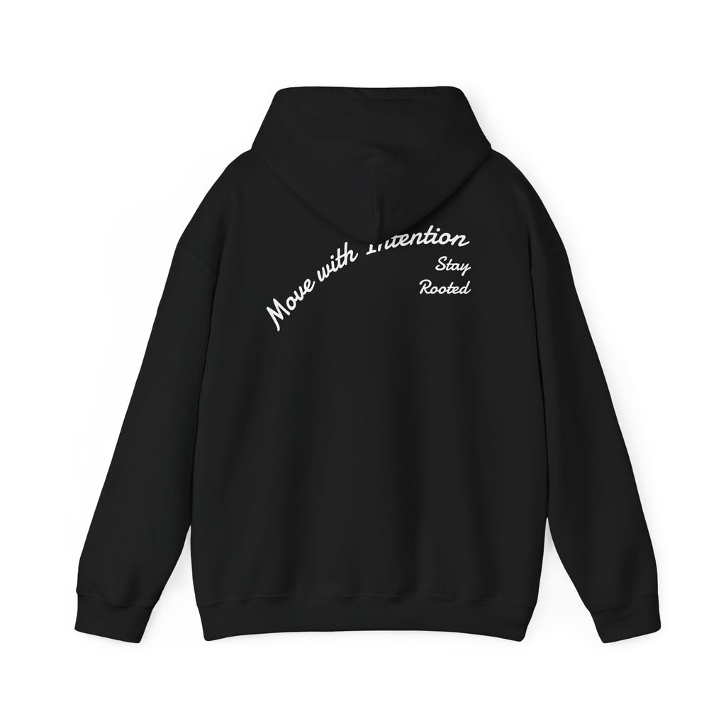 Stay Rooted Tree Hoodie — "Move with Intention" Minimal Logo Hooded Sweatshirt