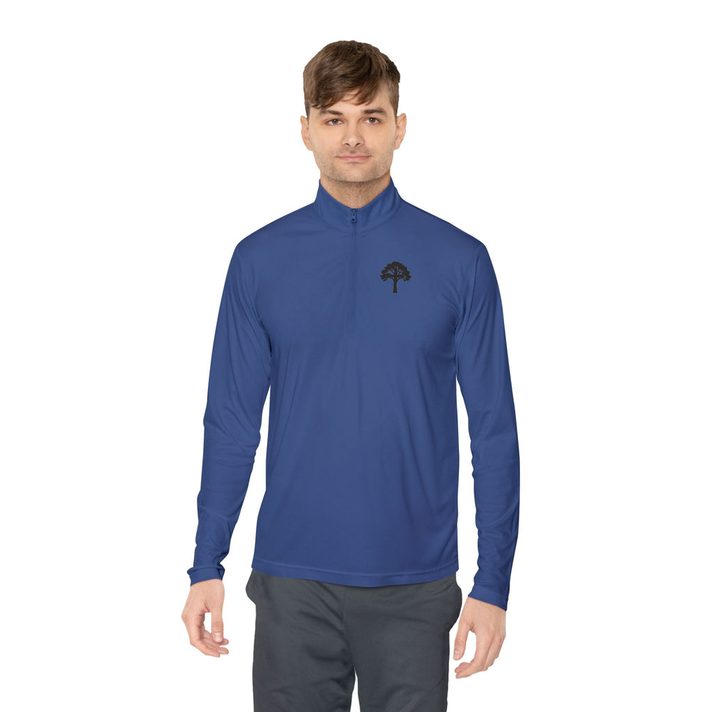 Quarter-Zip Pullover — Small Tree Chest Logo & “Stay Rooted.” Back Script