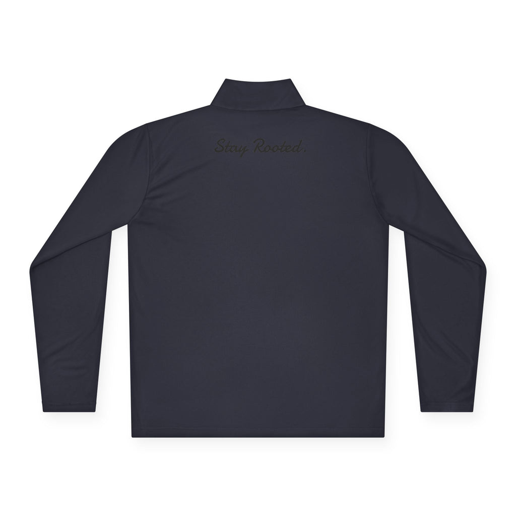 Quarter-Zip Pullover — Small Tree Chest Logo & “Stay Rooted.” Back Script