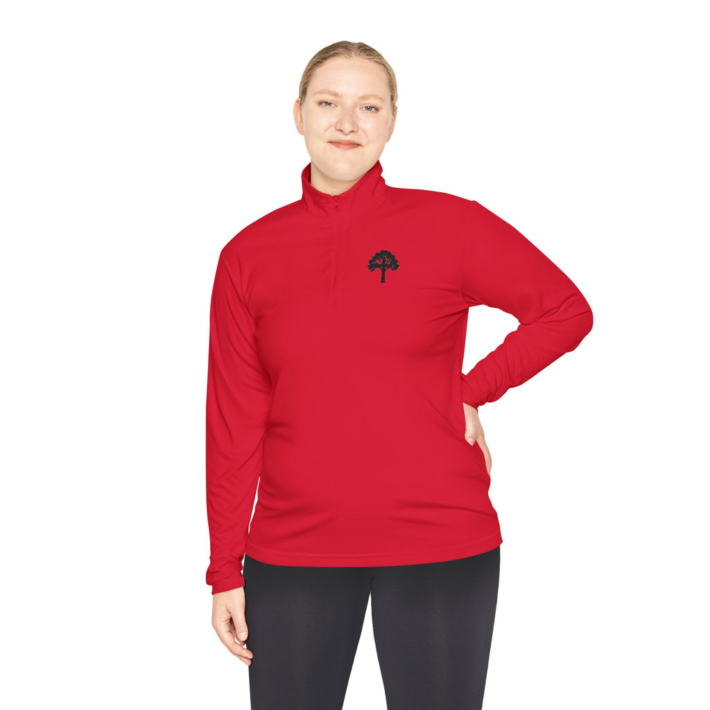 Quarter-Zip Pullover — Small Tree Chest Logo & “Stay Rooted.” Back Script