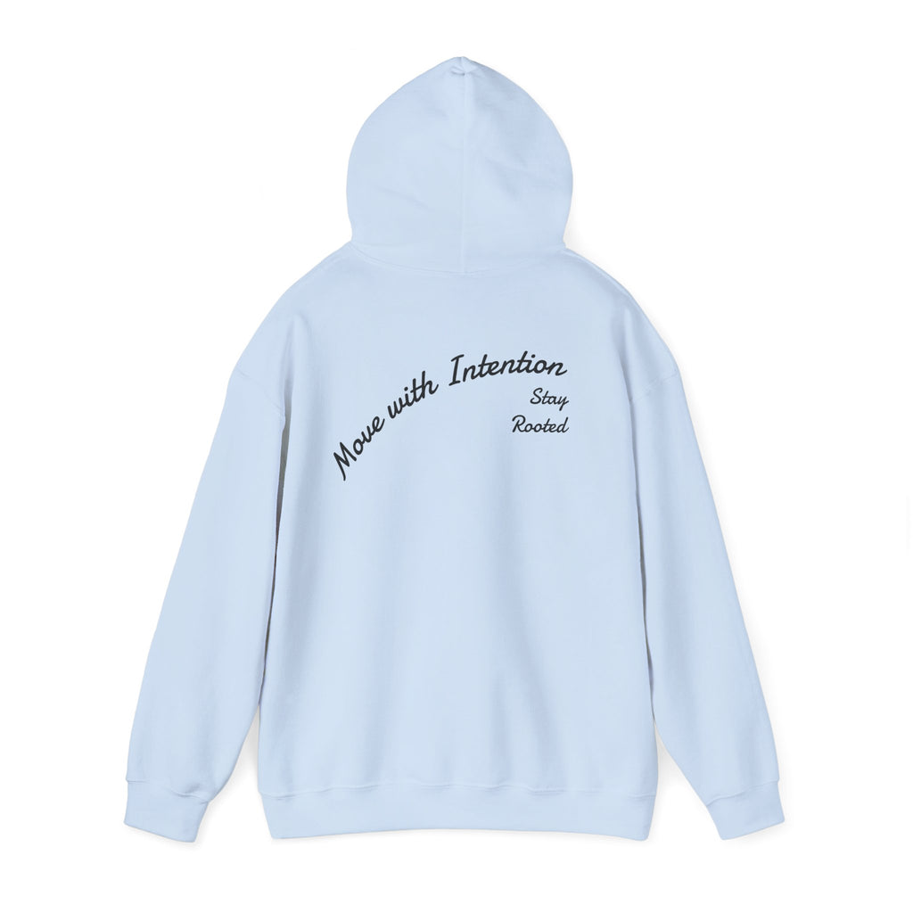 Stay Rooted Tree Hoodie — "Move with Intention" Minimal Logo Hooded Sweatshirt
