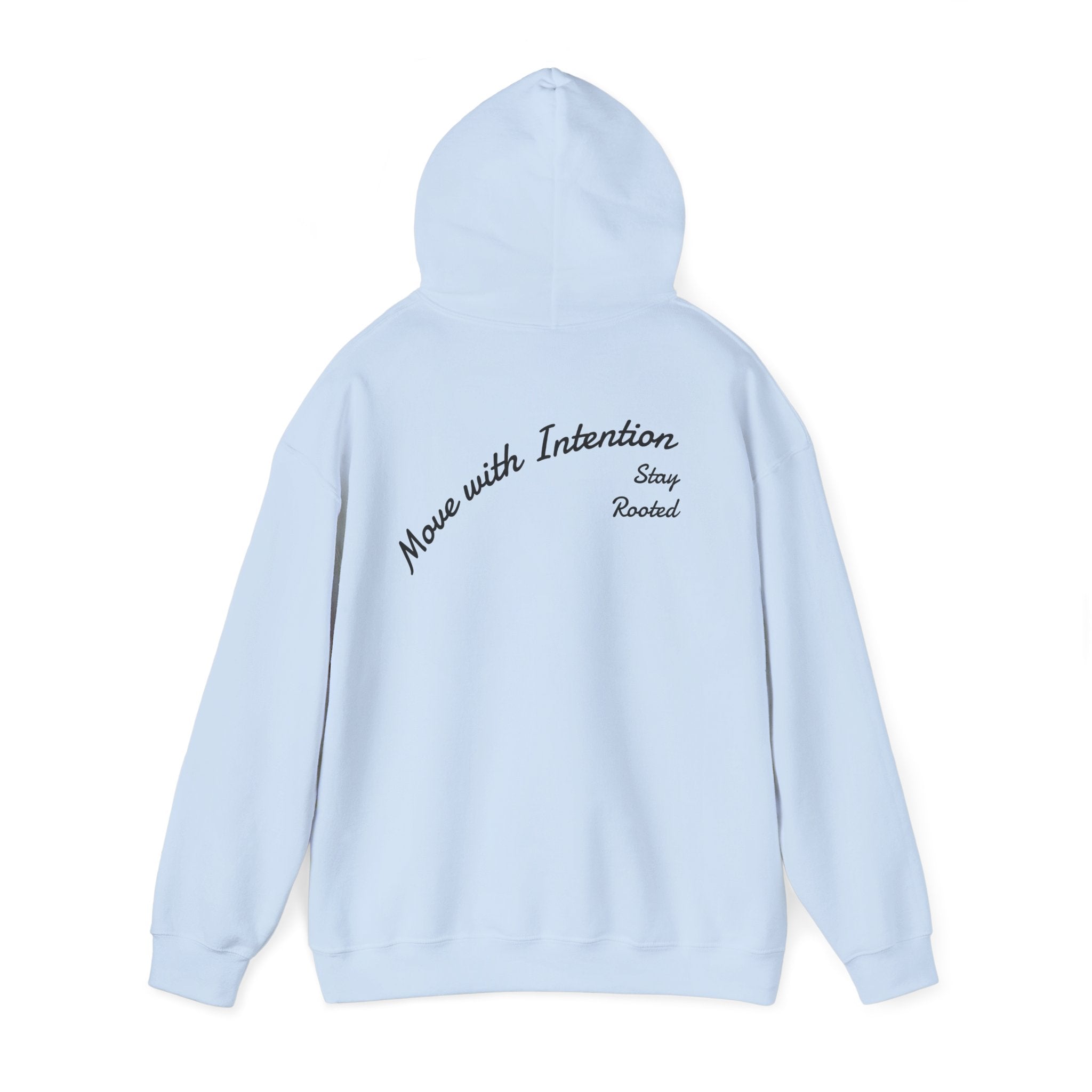 Stay Rooted Tree Hoodie — "Move with Intention" Minimal Logo Hooded Sweatshirt
