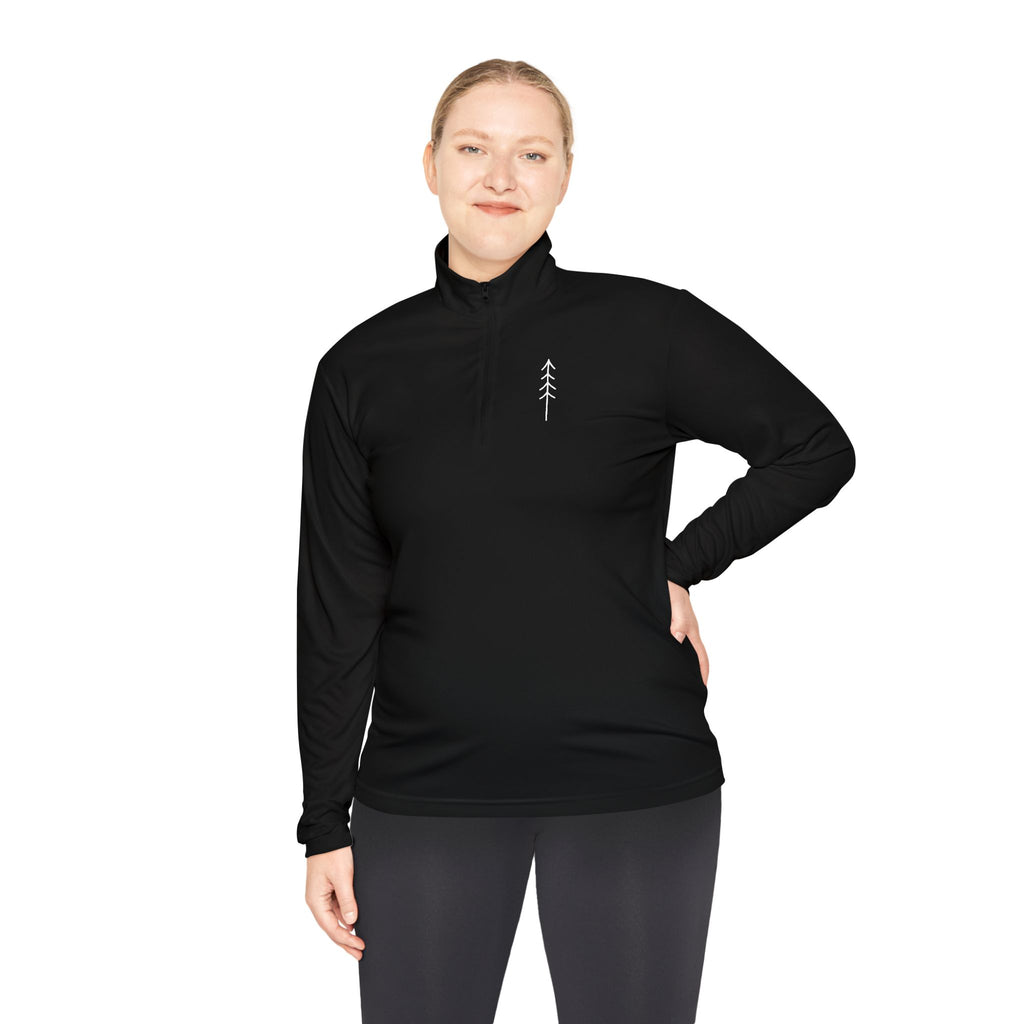 Quarter-Zip Pullover — Small Tree Chest Logo & “Stay Rooted.” Back Script