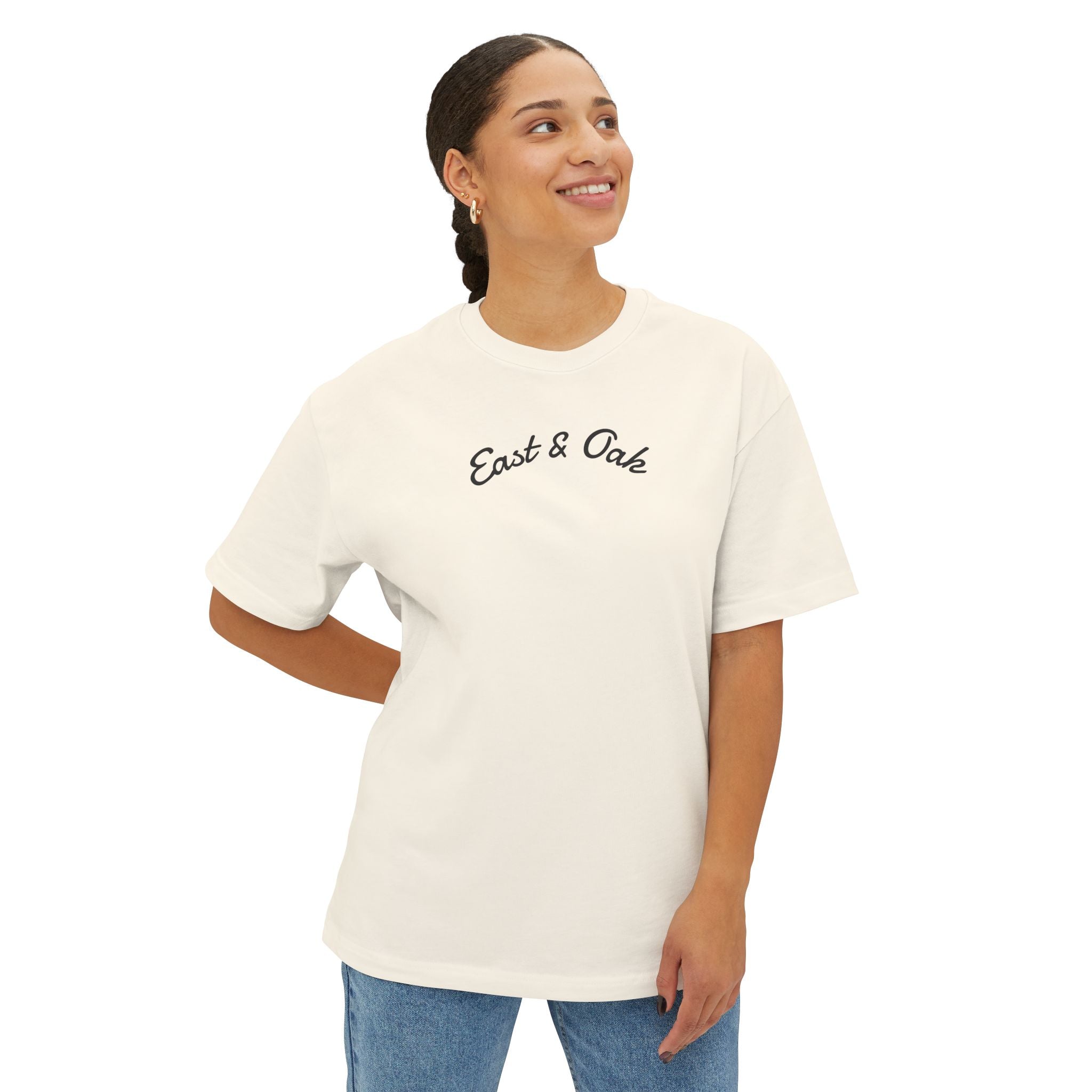 East and Oak Logo Boxy Tee — Minimalist Oversized Graphic T-Shirt