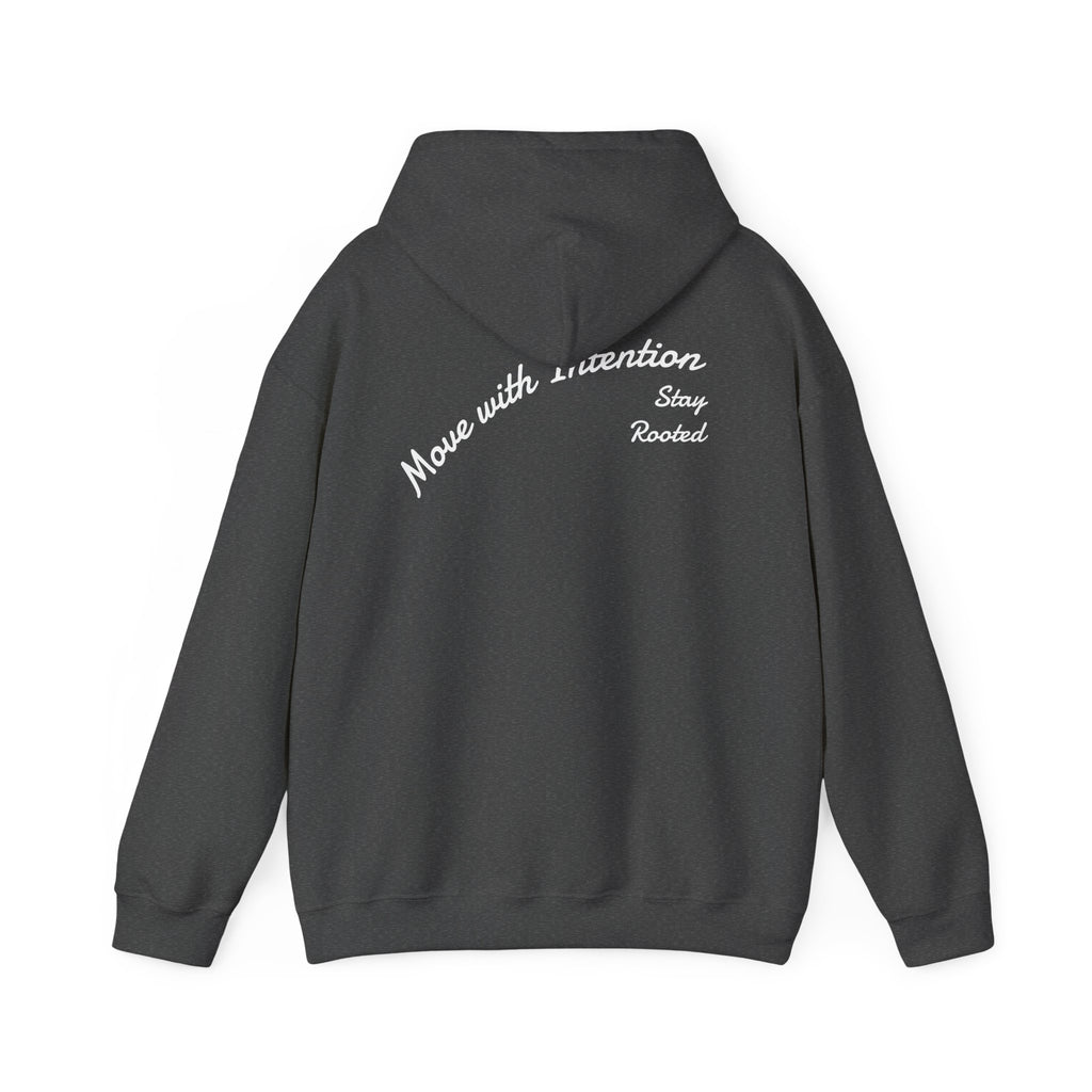 Stay Rooted Tree Hoodie — "Move with Intention" Minimal Logo Hooded Sweatshirt