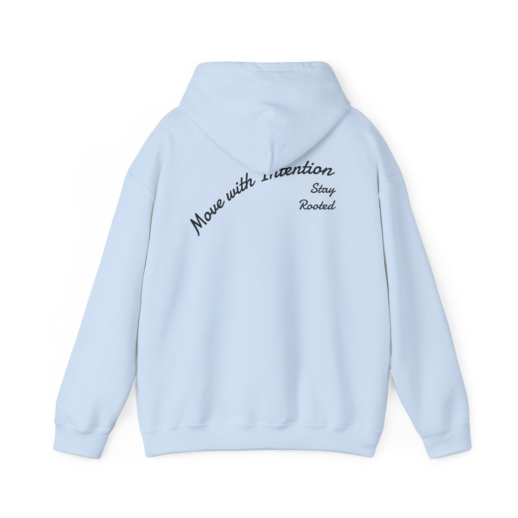 Stay Rooted Tree Hoodie — "Move with Intention" Minimal Logo Hooded Sweatshirt