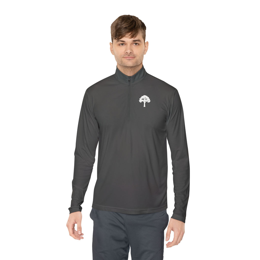 Quarter-Zip Pullover — Small Tree Chest Logo & “Stay Rooted.” Back Script
