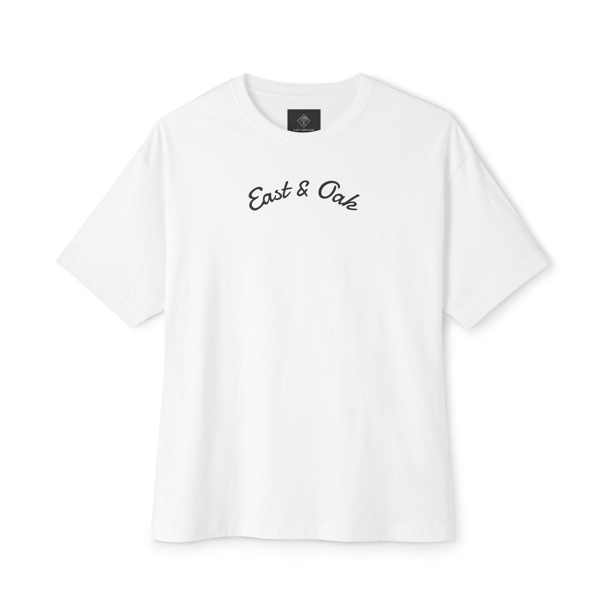 East and Oak Logo Boxy Tee — Minimalist Oversized Graphic T-Shirt