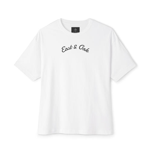 East and Oak Logo Boxy Tee — Minimalist Oversized Graphic T-Shirt
