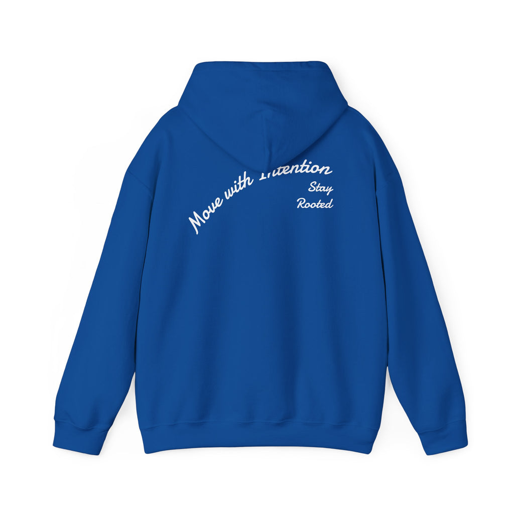 Stay Rooted Tree Hoodie — "Move with Intention" Minimal Logo Hooded Sweatshirt