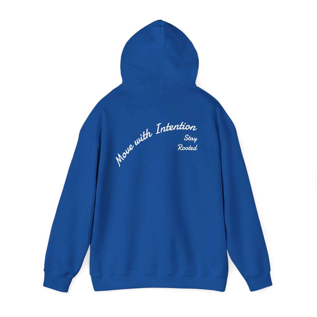 Stay Rooted Tree Hoodie — "Move with Intention" Minimal Logo Hooded Sweatshirt