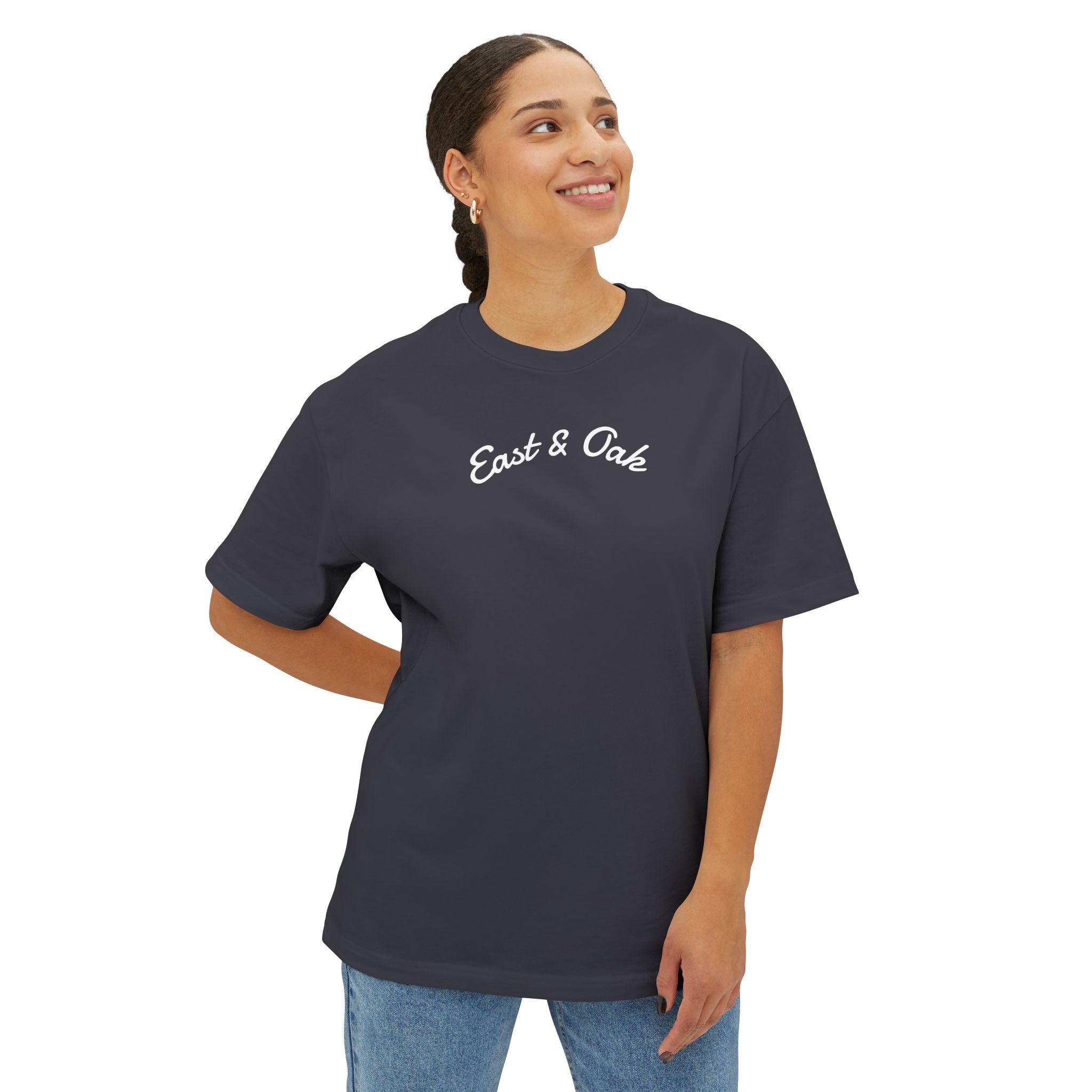 East and Oak Logo Boxy Tee — Minimalist Oversized Graphic T-Shirt