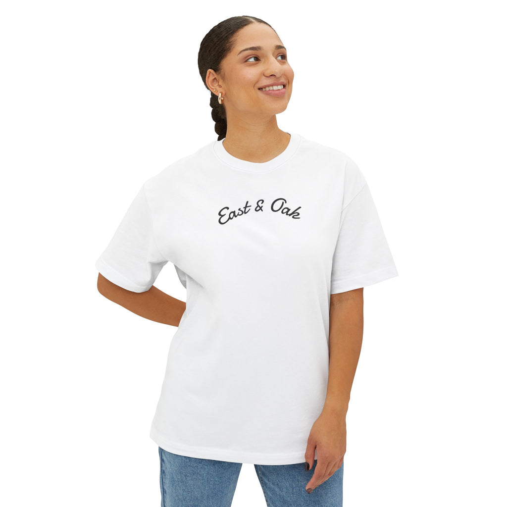 East and Oak Logo Boxy Tee — Minimalist Oversized Graphic T-Shirt