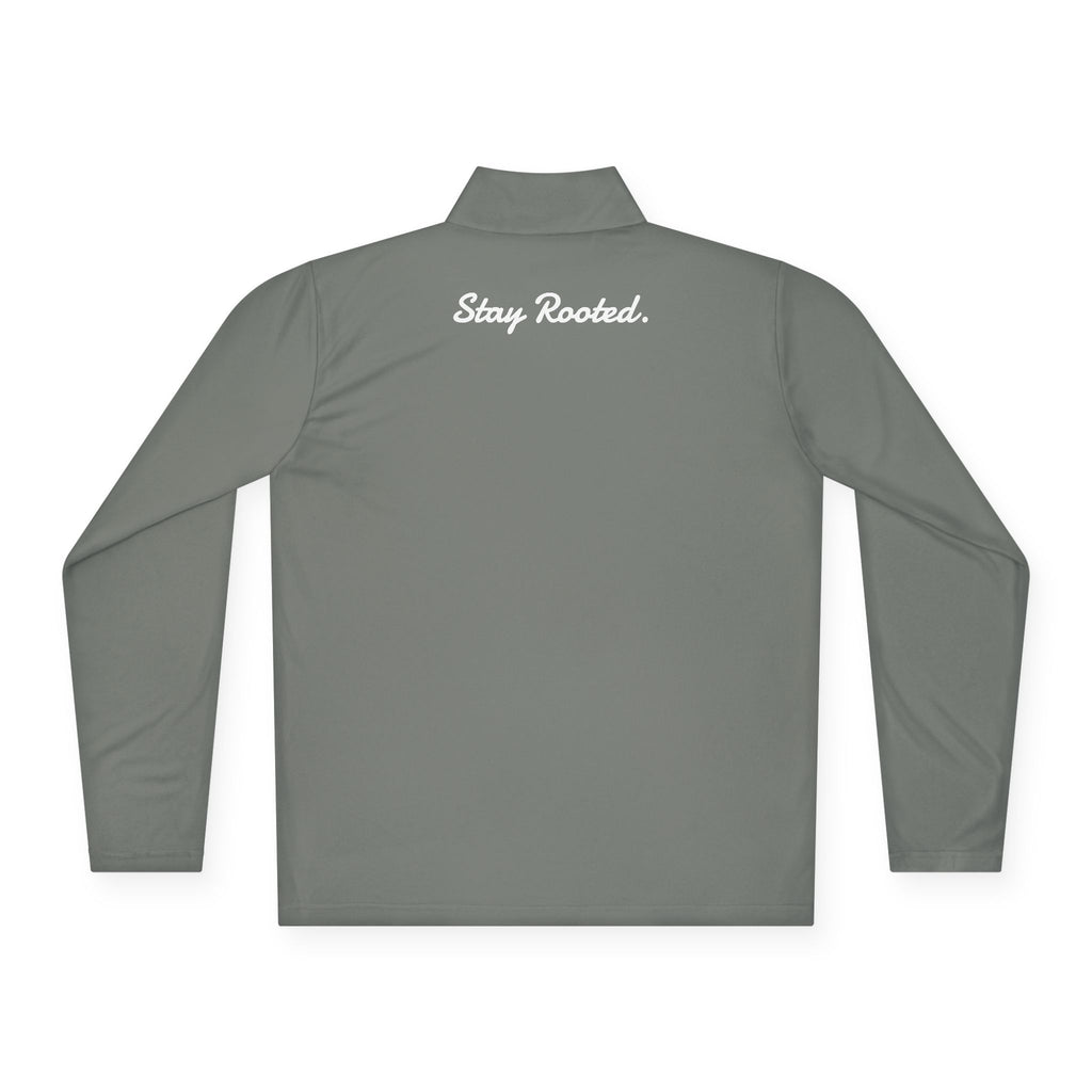 Quarter-Zip Pullover — Small Tree Chest Logo & “Stay Rooted.” Back Script