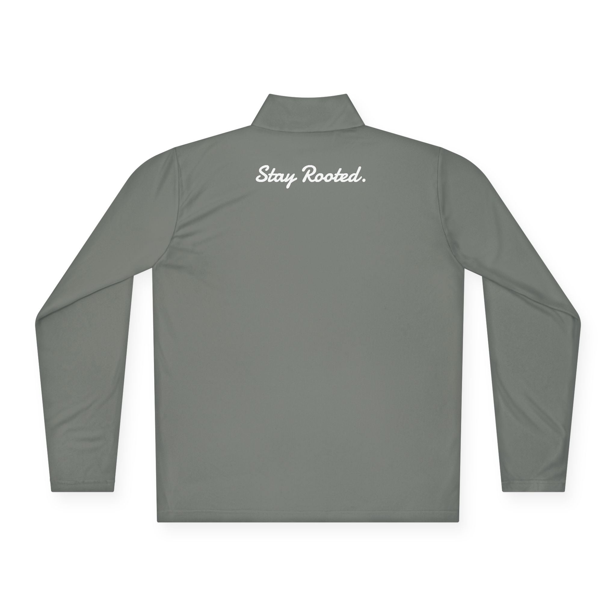 Quarter-Zip Pullover — Small Tree Chest Logo & “Stay Rooted.” Back Script