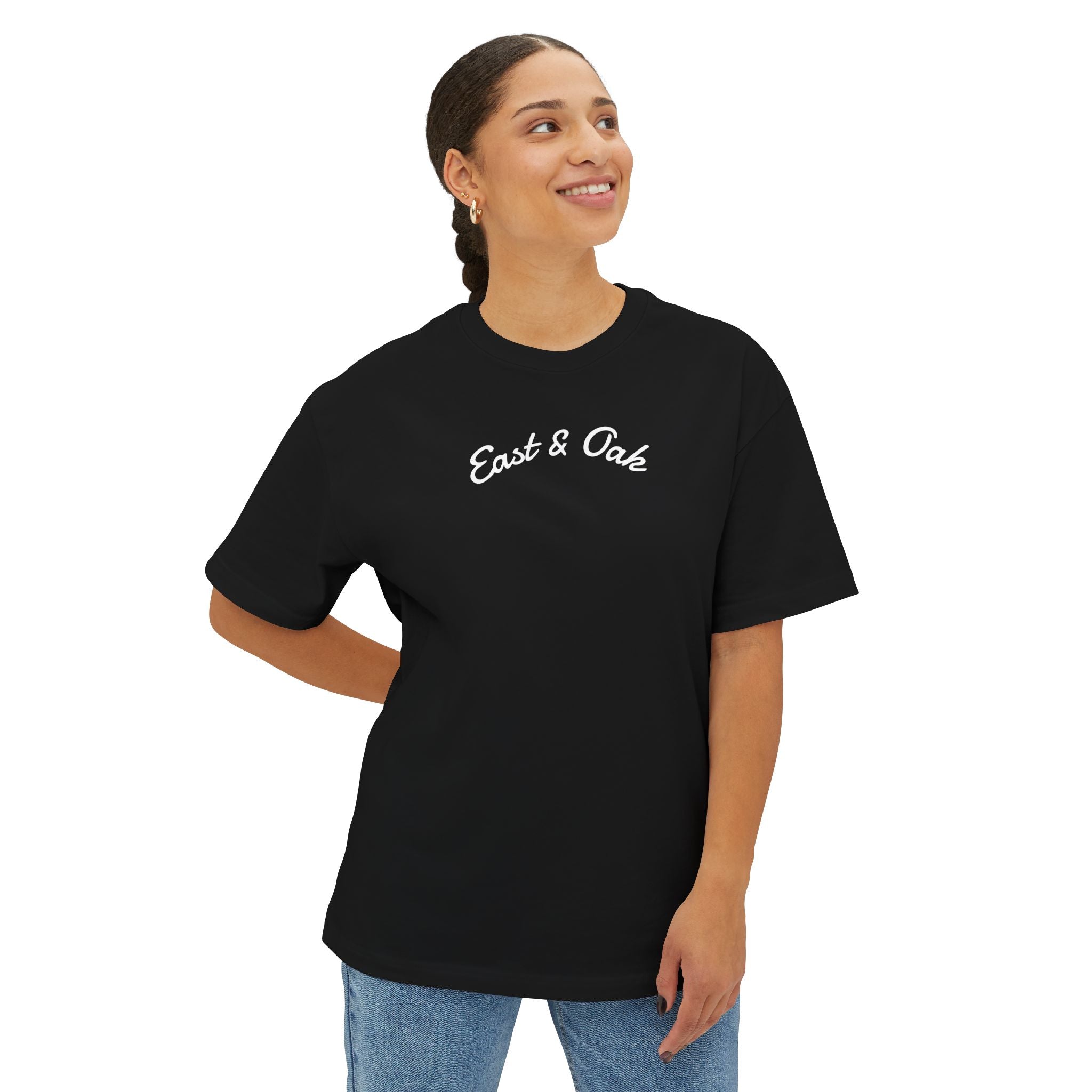 East and Oak Logo Boxy Tee — Minimalist Oversized Graphic T-Shirt