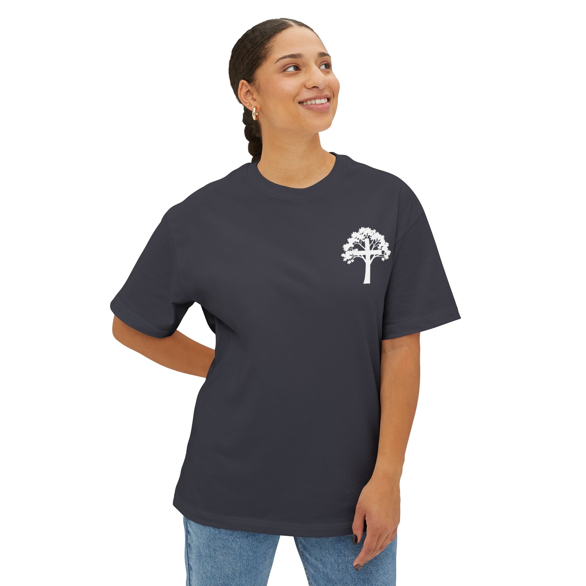 East and Oak Logo Boxy Tee — Minimalist Oversized Graphic T-Shirt