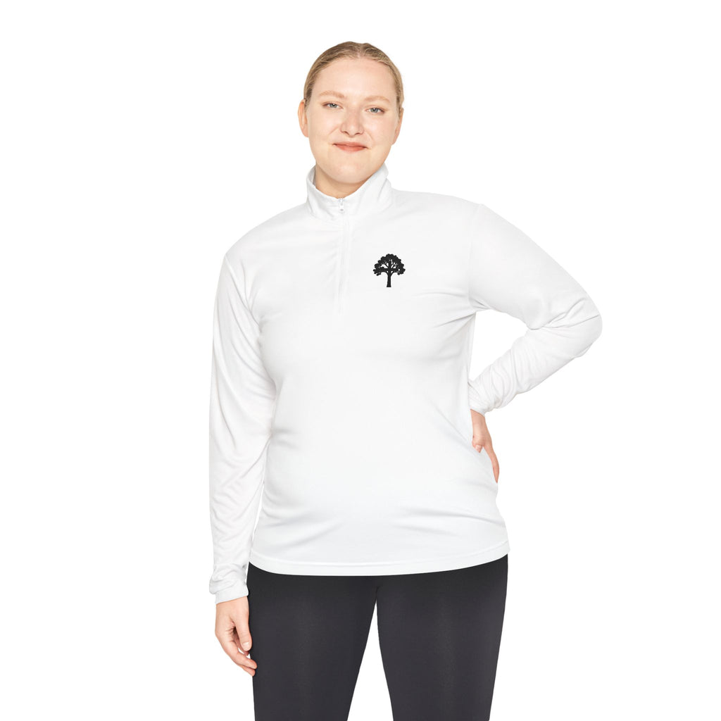 Quarter-Zip Pullover — Small Tree Chest Logo & “Stay Rooted.” Back Script