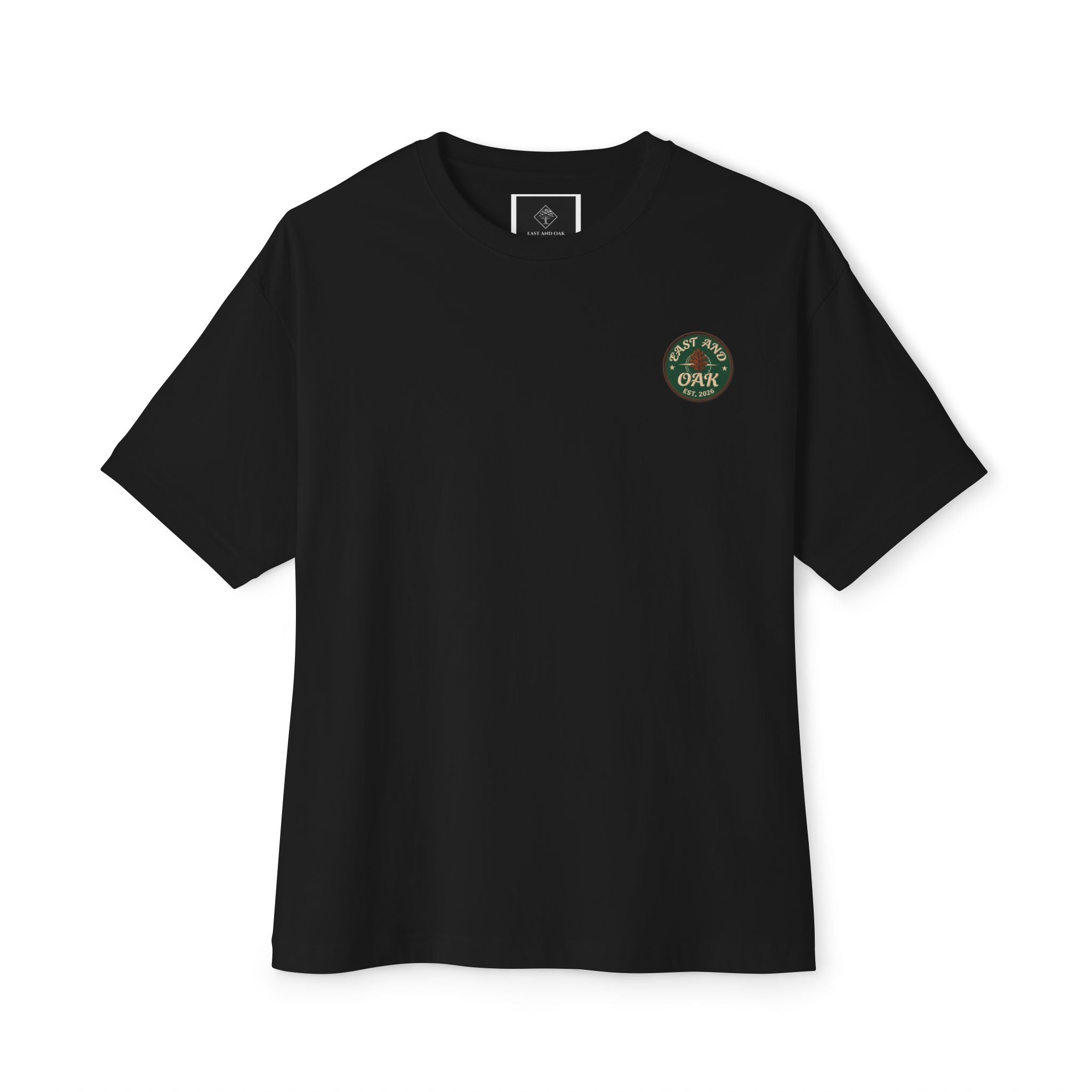 East and Oak Logo Boxy Tee — Minimalist Oversized Graphic T-Shirt