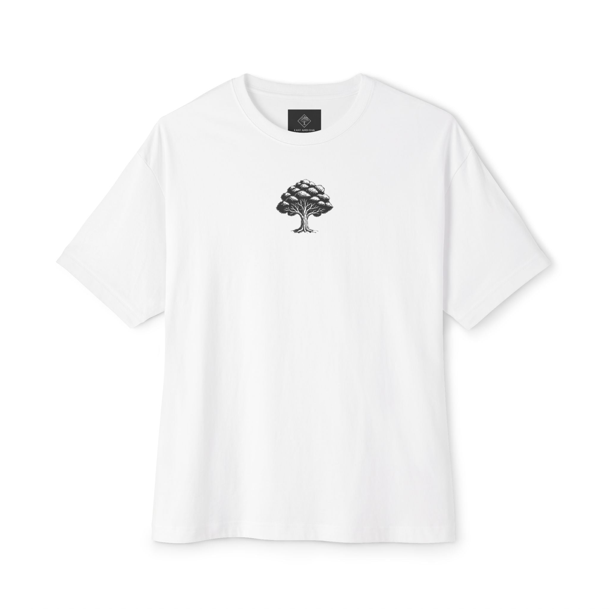 East and Oak Logo Boxy Tee — Minimalist Oversized Graphic T-Shirt
