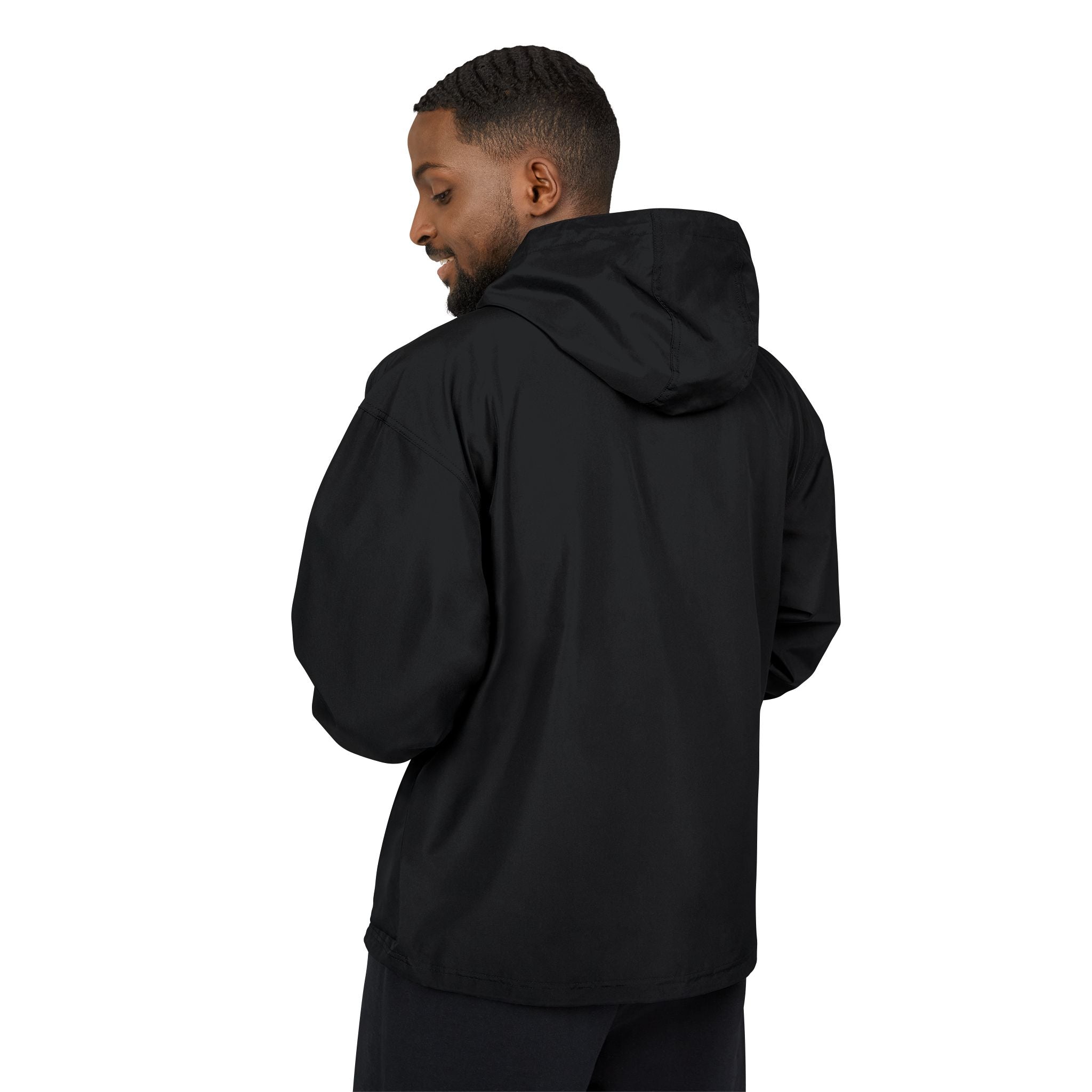 Light Blue Packable Anorak Jacket with Small Tree Logo — Windbreaker Pullover for Travel & Outdoor
