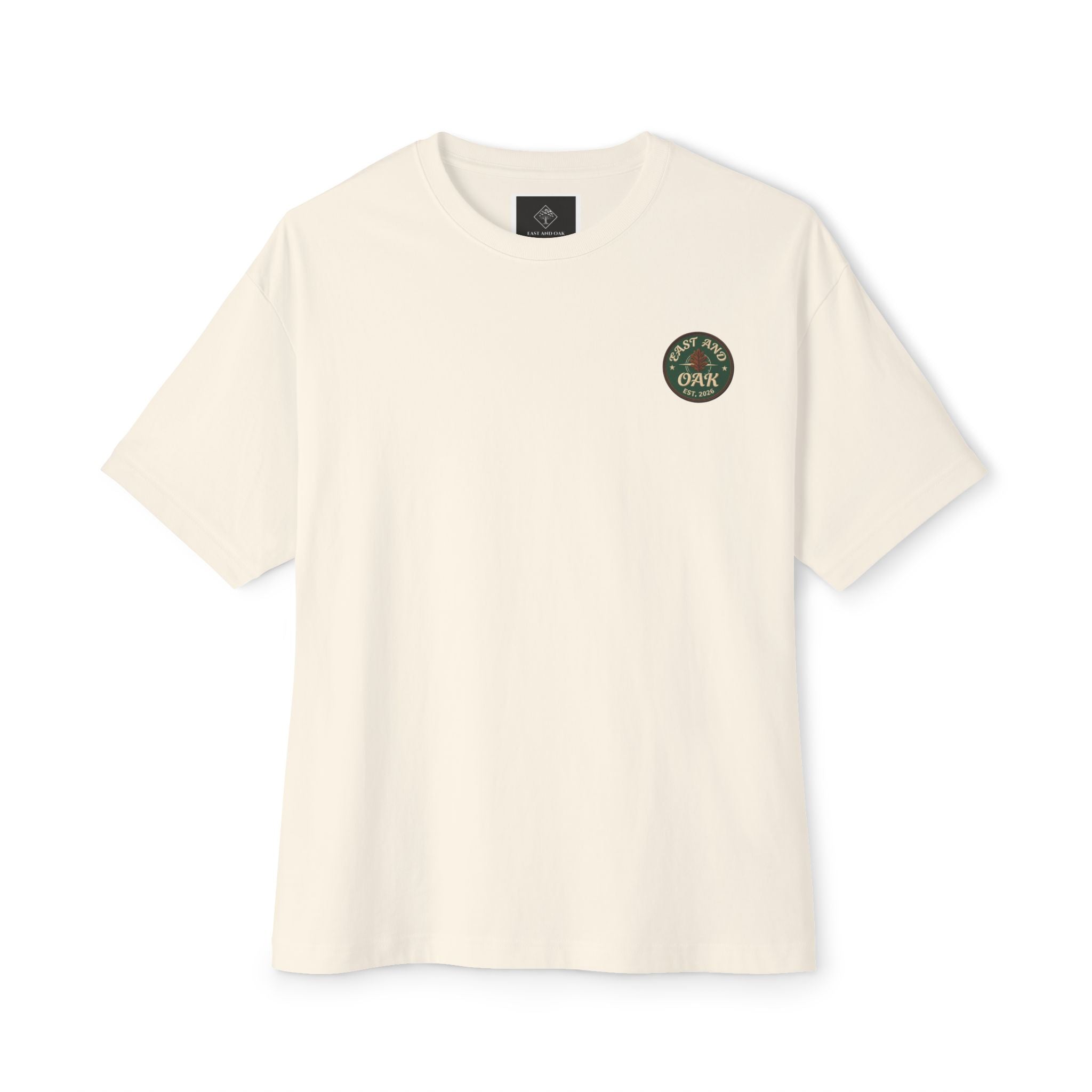 East and Oak Logo Boxy Tee — Minimalist Oversized Graphic T-Shirt