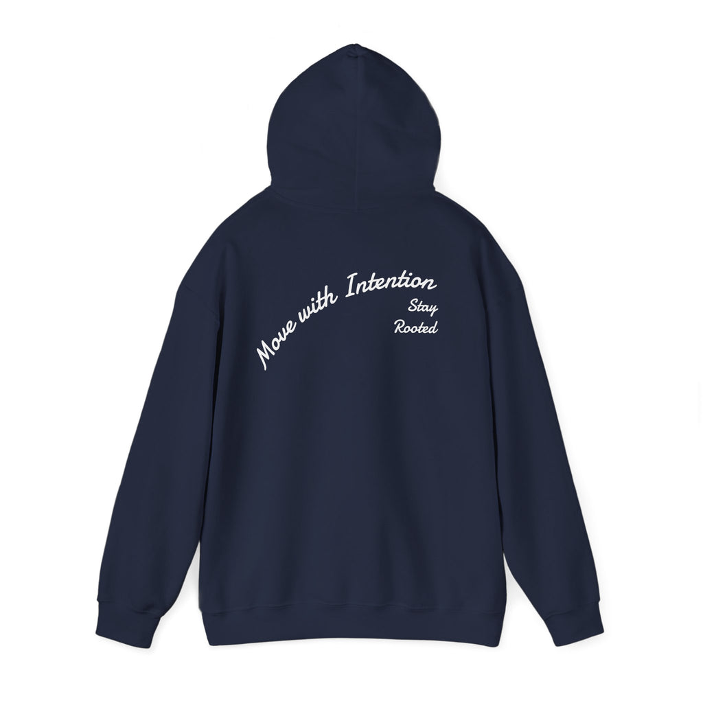 Stay Rooted Tree Hoodie — "Move with Intention" Minimal Logo Hooded Sweatshirt