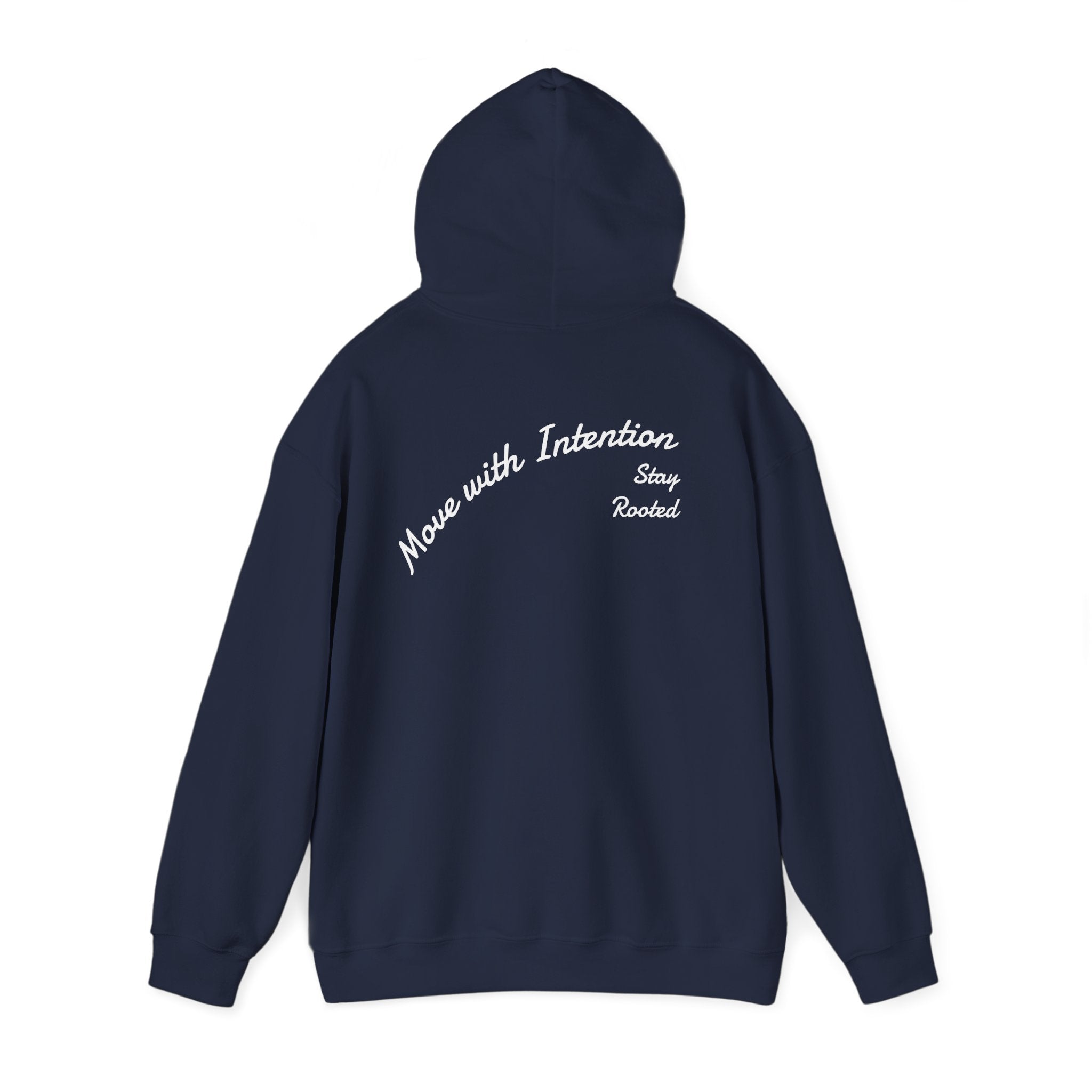 Stay Rooted Tree Hoodie — "Move with Intention" Minimal Logo Hooded Sweatshirt