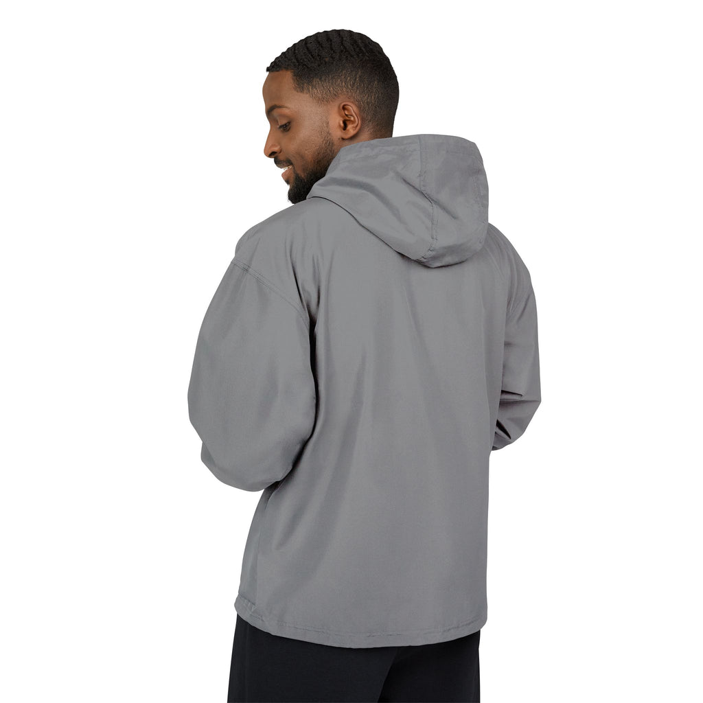 Light Blue Packable Anorak Jacket with Small Tree Logo — Windbreaker Pullover for Travel & Outdoor