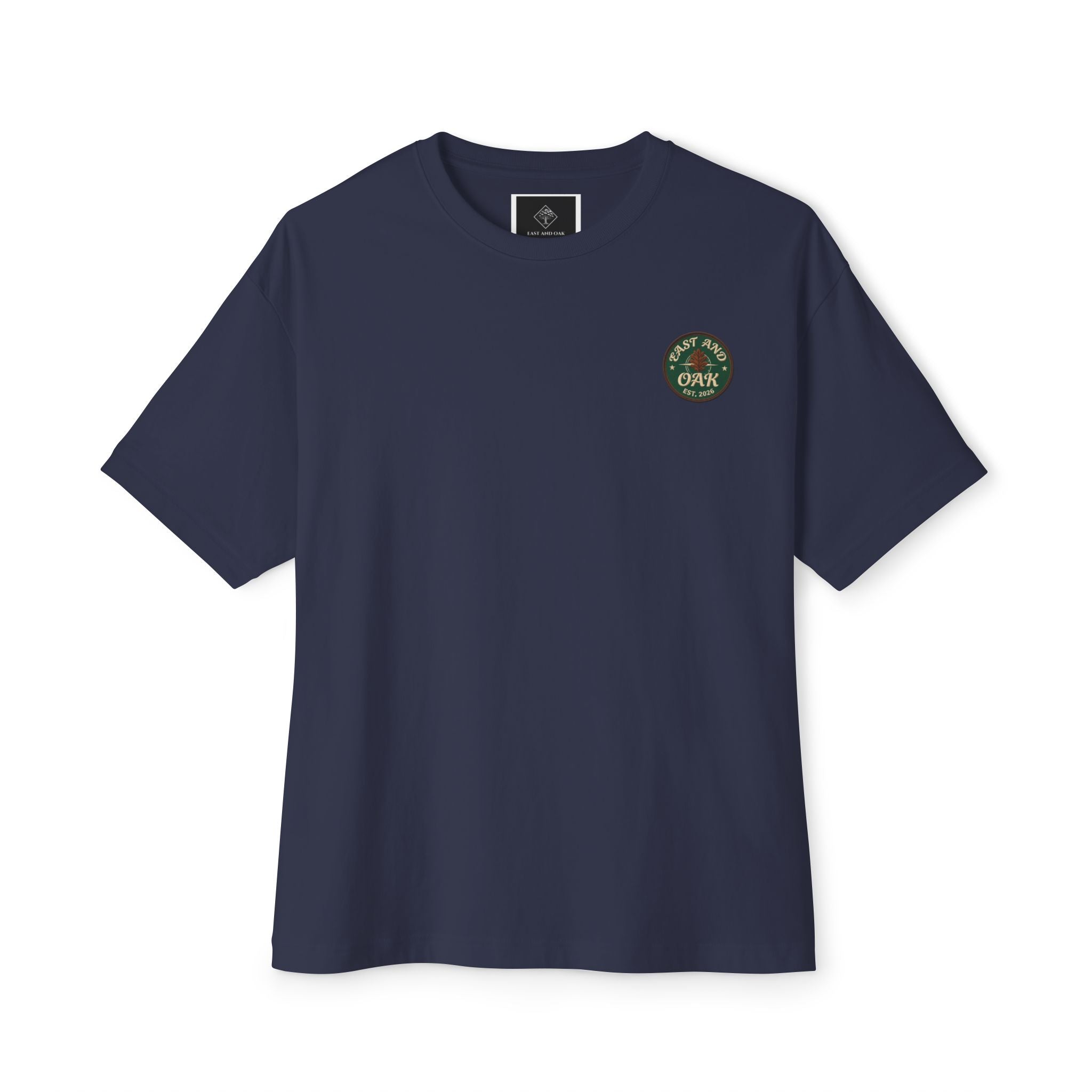 East and Oak Logo Boxy Tee — Minimalist Oversized Graphic T-Shirt