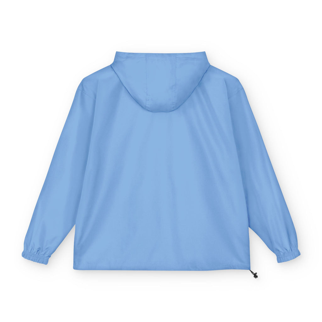 Light Blue Packable Anorak Jacket with Small Tree Logo — Windbreaker Pullover for Travel & Outdoor