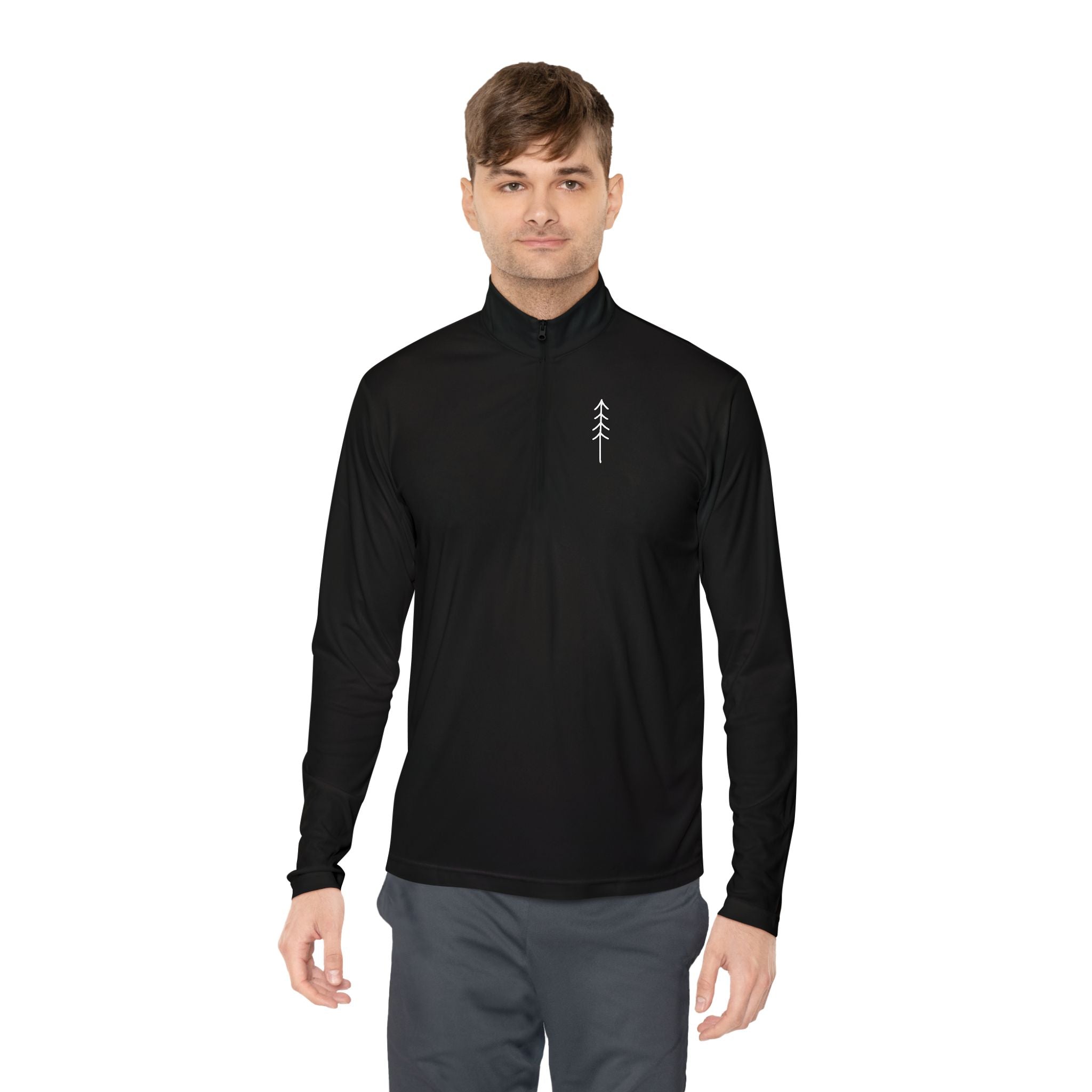 Quarter-Zip Pullover — Small Tree Chest Logo & “Stay Rooted.” Back Script