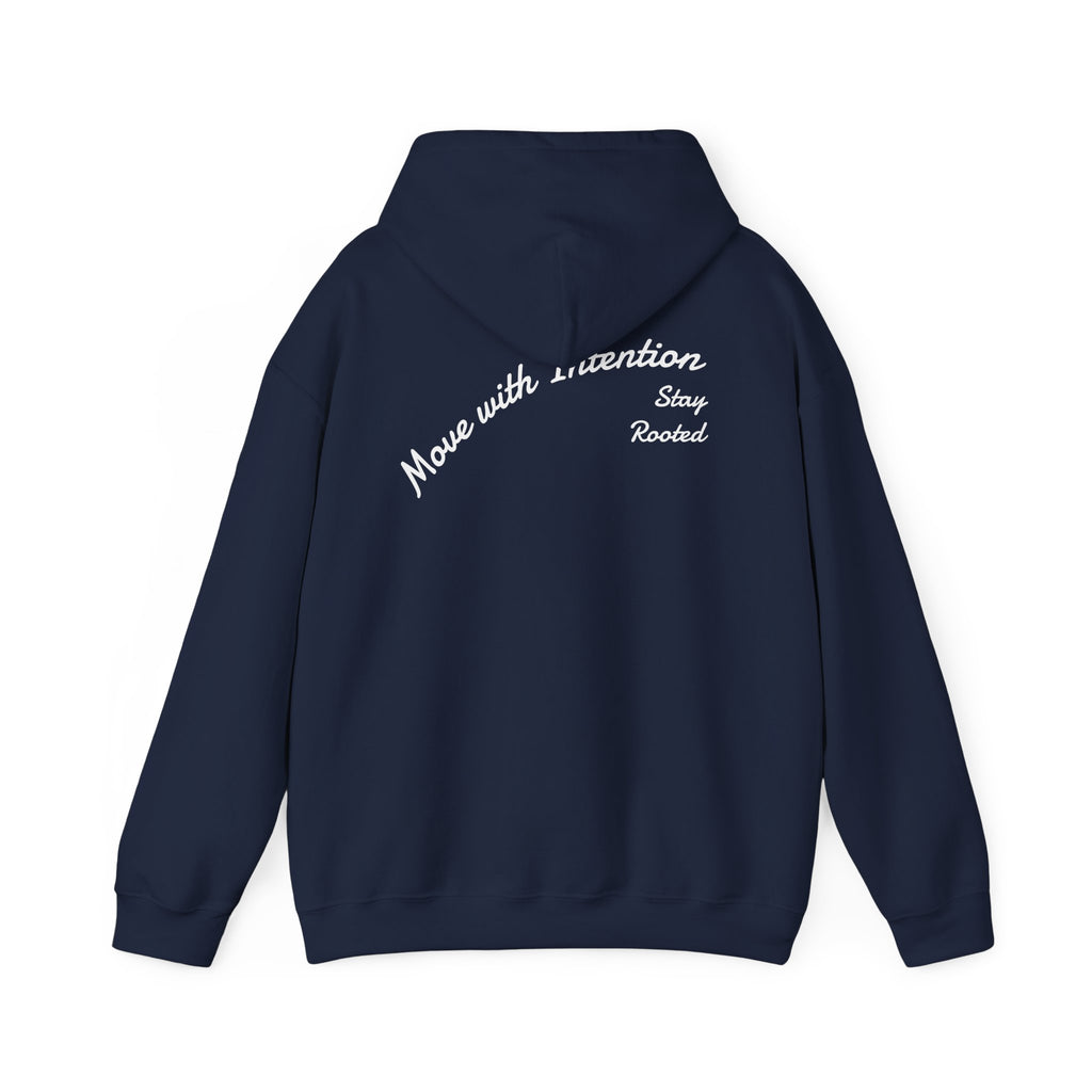 Stay Rooted Tree Hoodie — "Move with Intention" Minimal Logo Hooded Sweatshirt