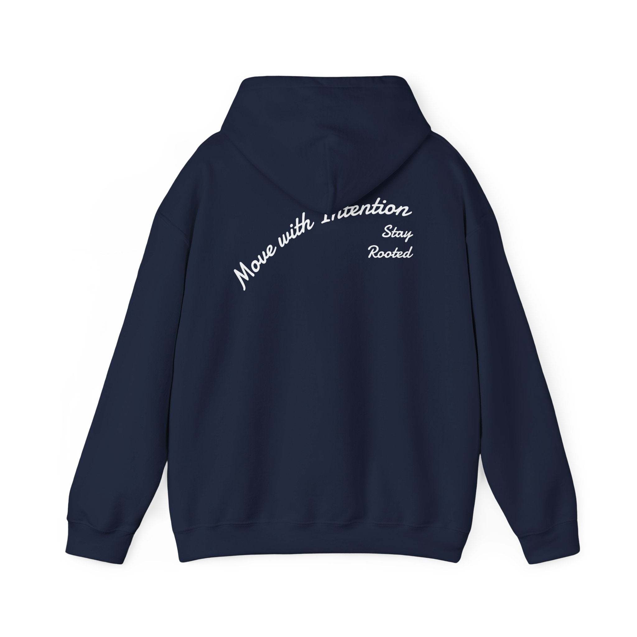 Stay Rooted Tree Hoodie — "Move with Intention" Minimal Logo Hooded Sweatshirt